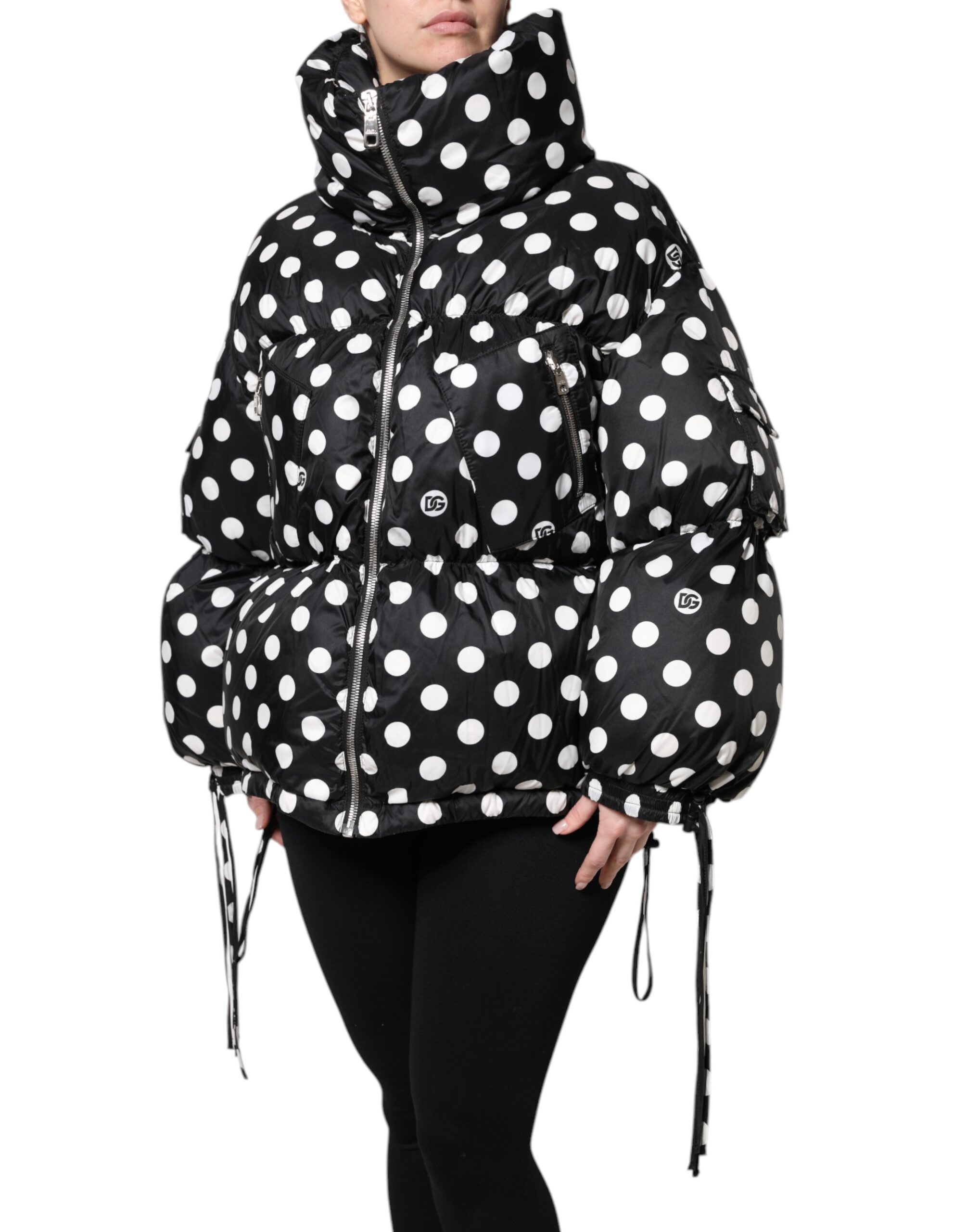 Dolce & Gabbana Black White Polka Dot Full Zip Puffer Jacket - Image 3