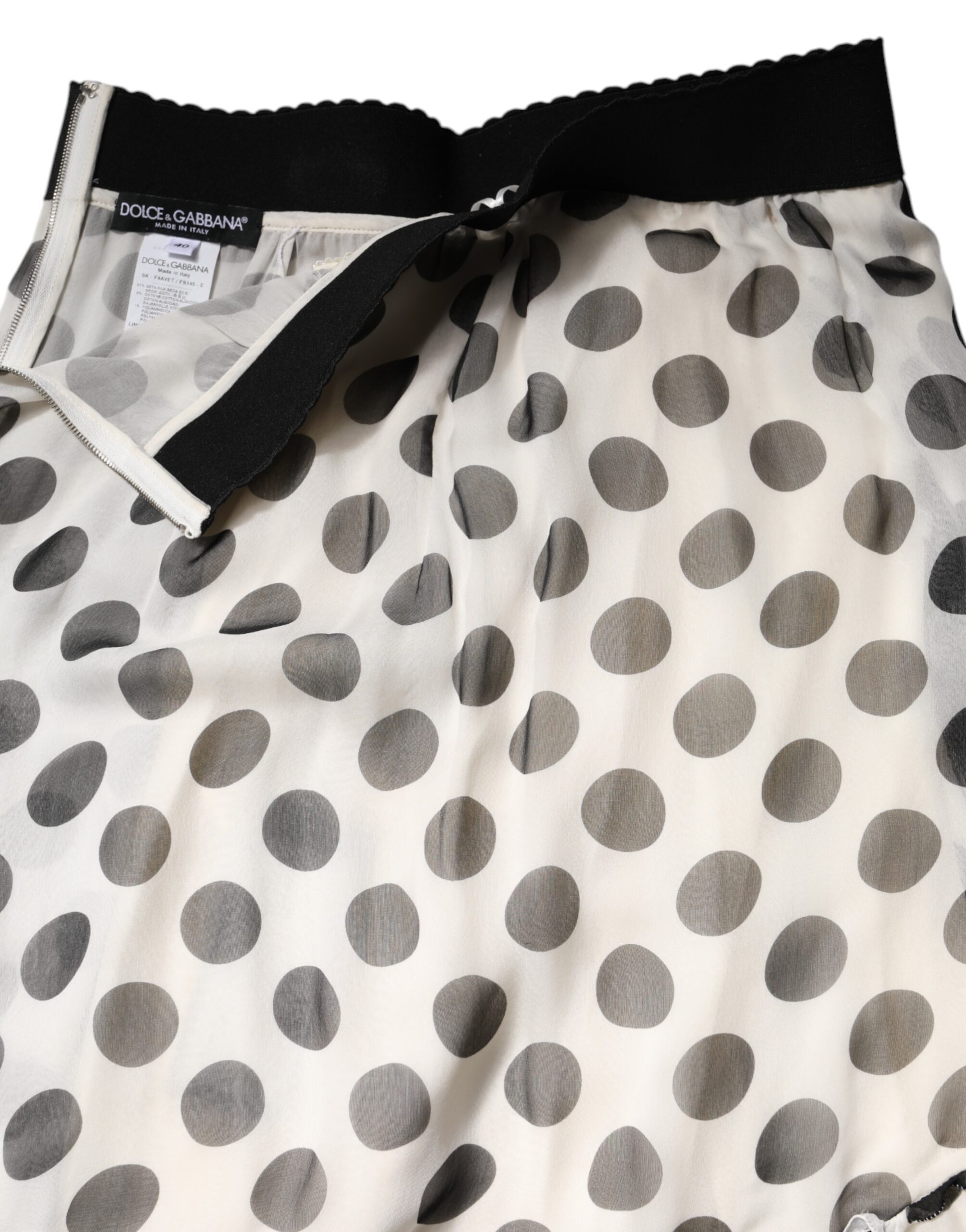 Dolce & Gabbana White Black Polka Dots Knee Length Skirt - Image 6
