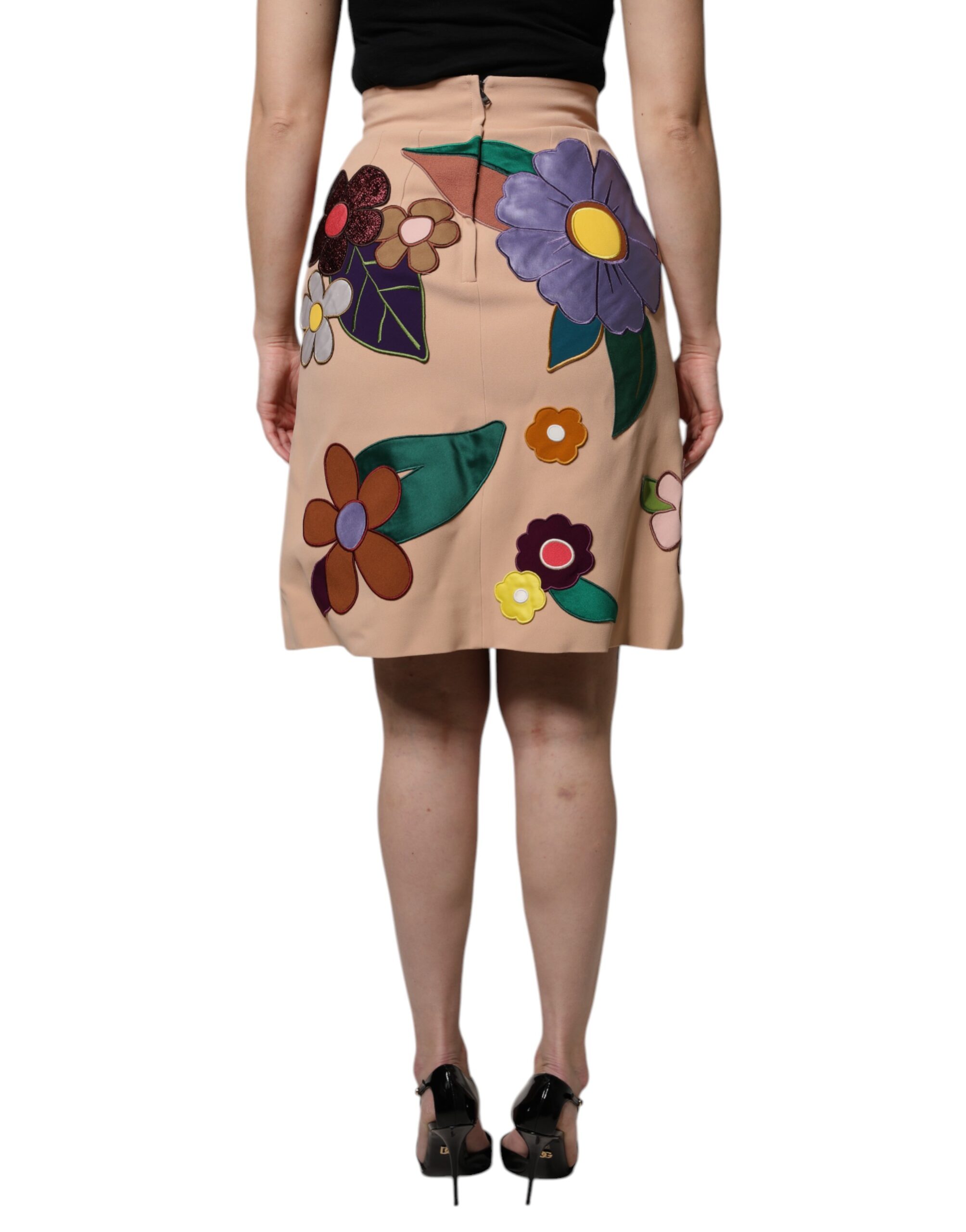Dolce & Gabbana Beige Floral High Waist Pencil Cut Skirt - Image 4
