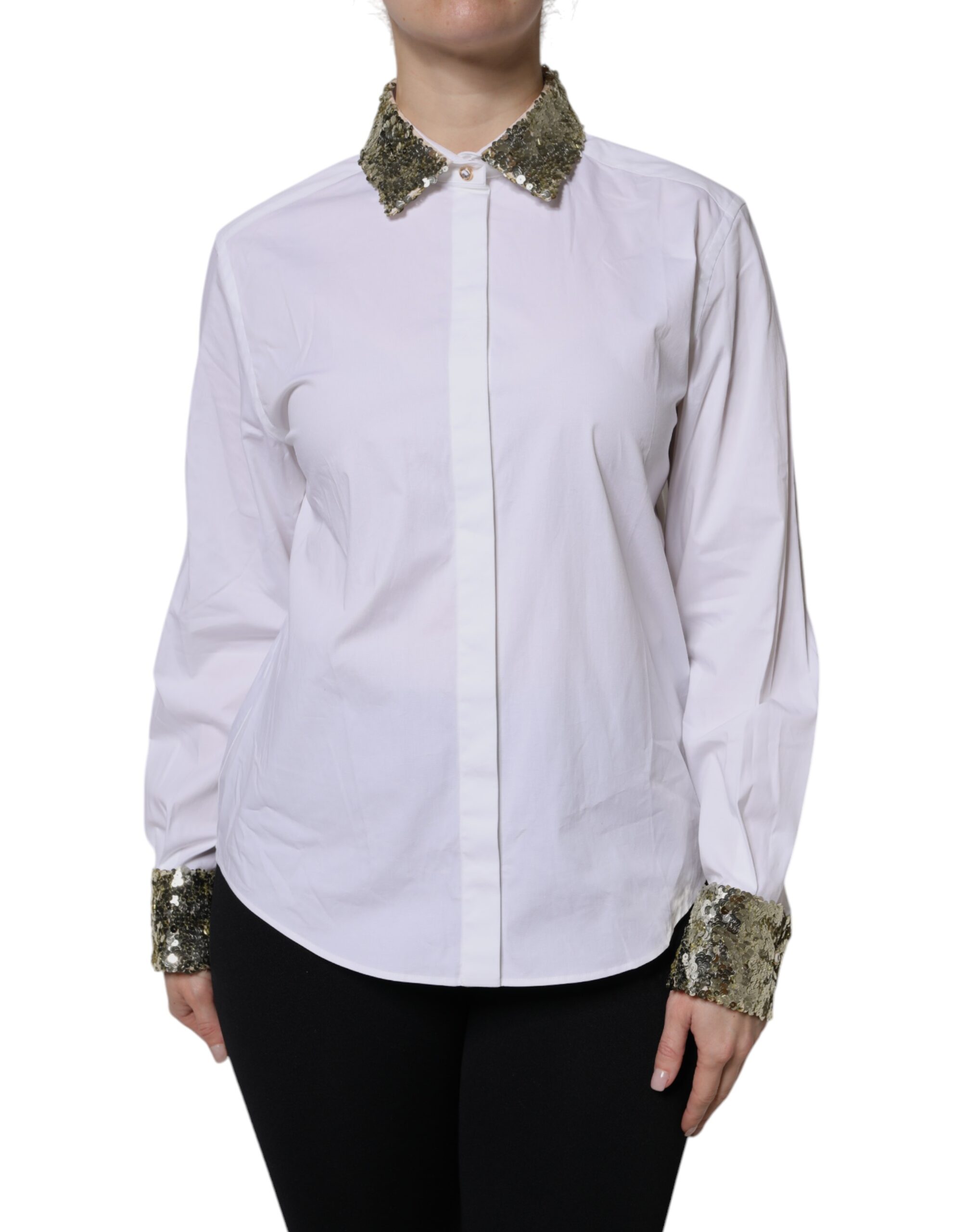Dolce & Gabbana White Cotton Long Sleeves Sequin Shirt Top - Image 2