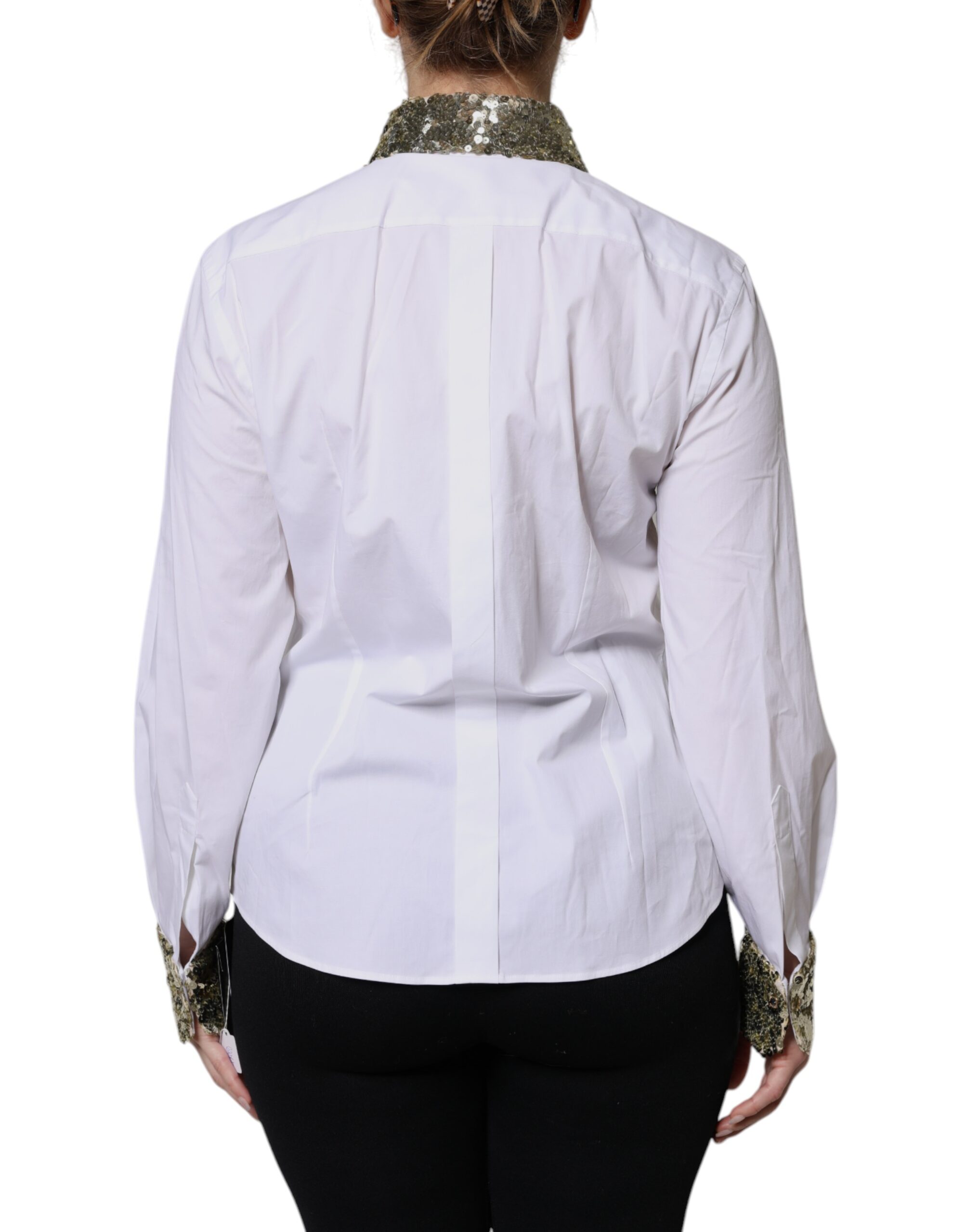 Dolce & Gabbana White Cotton Long Sleeves Sequin Shirt Top - Image 4