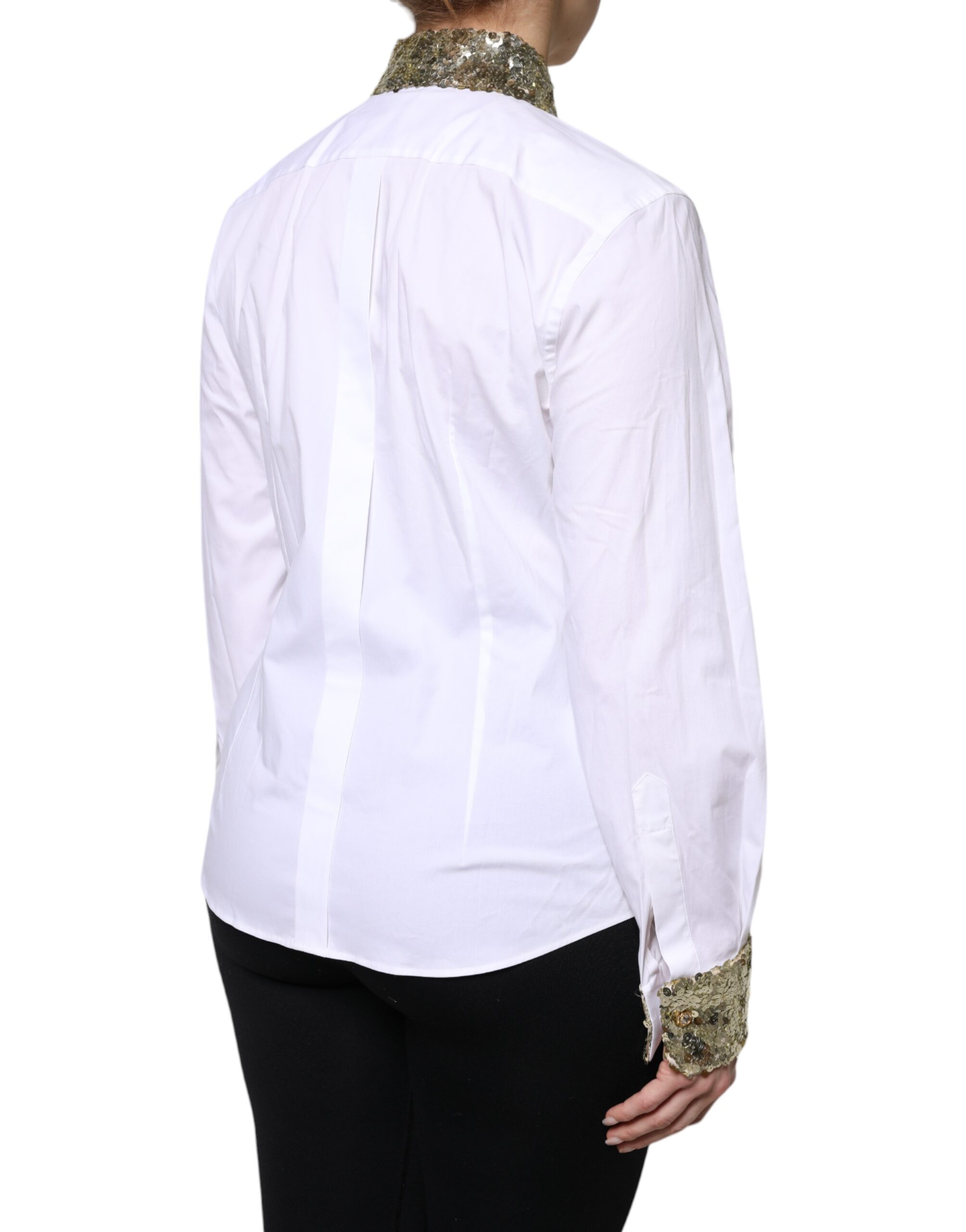Dolce & Gabbana White Cotton Long Sleeves Sequin Shirt Top - Image 5