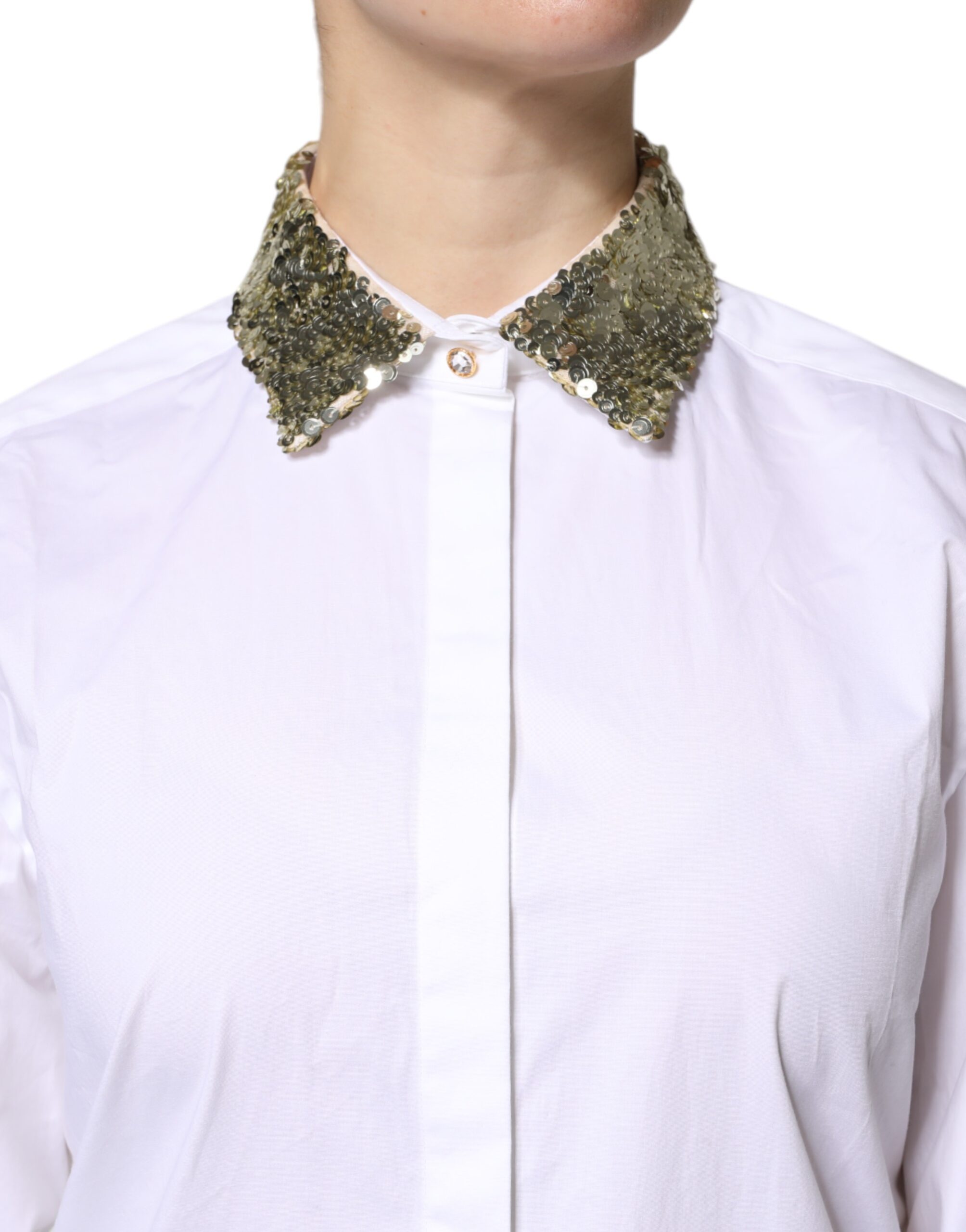 Dolce & Gabbana White Cotton Long Sleeves Sequin Shirt Top - Image 7