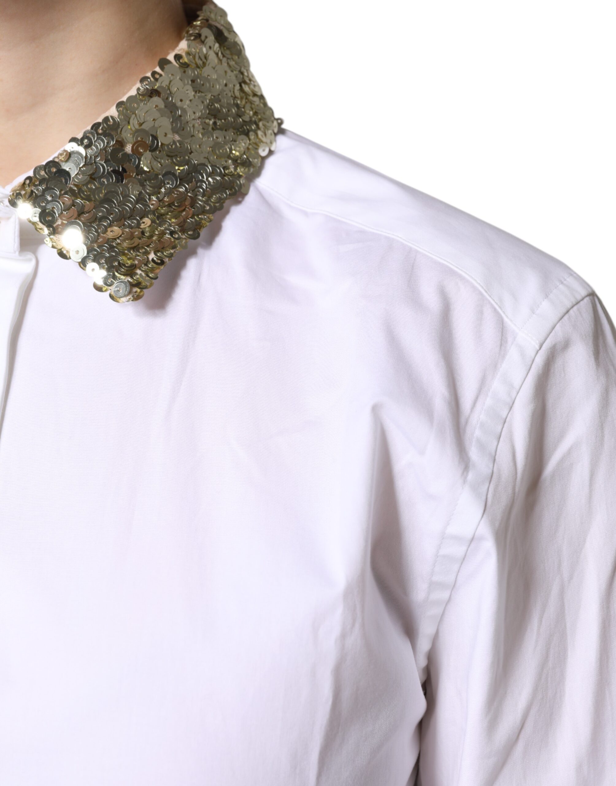 Dolce & Gabbana White Cotton Long Sleeves Sequin Shirt Top - Image 8