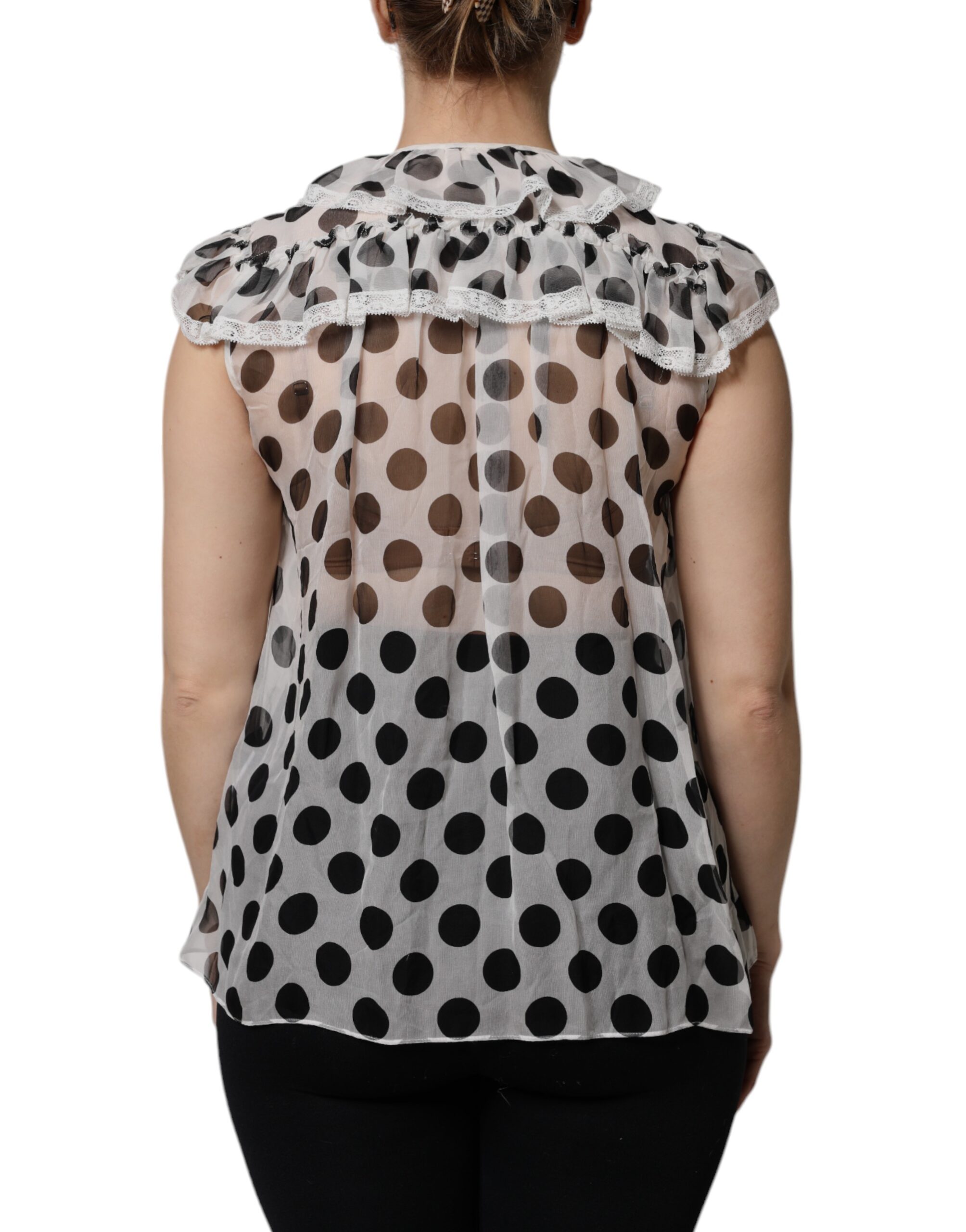 Dolce & Gabbana White Black Polka Dot Cotton Sleeveless Top - Image 4