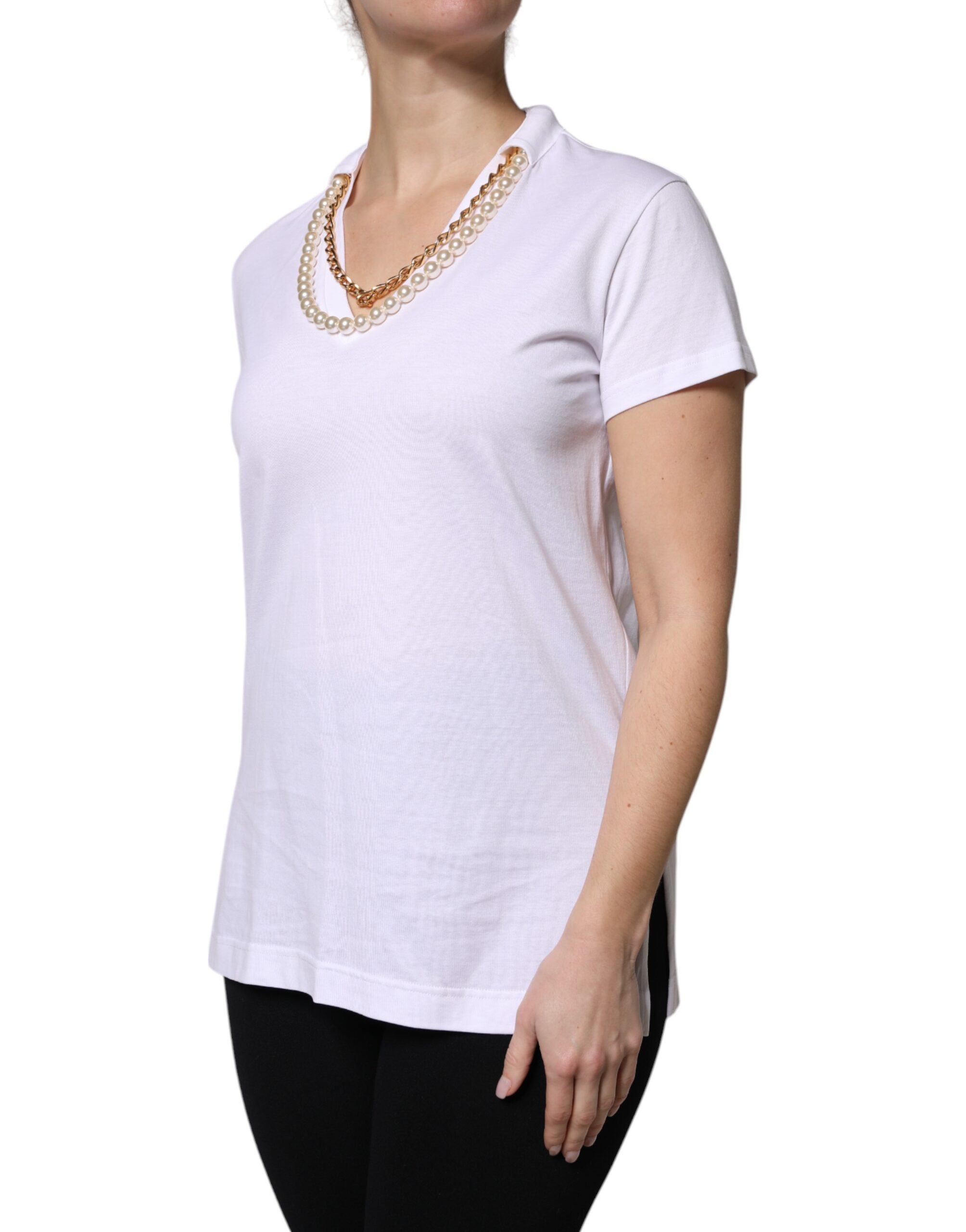 Dolce & Gabbana White Necklace Cotton Short Sleeve T-shirt - Image 3