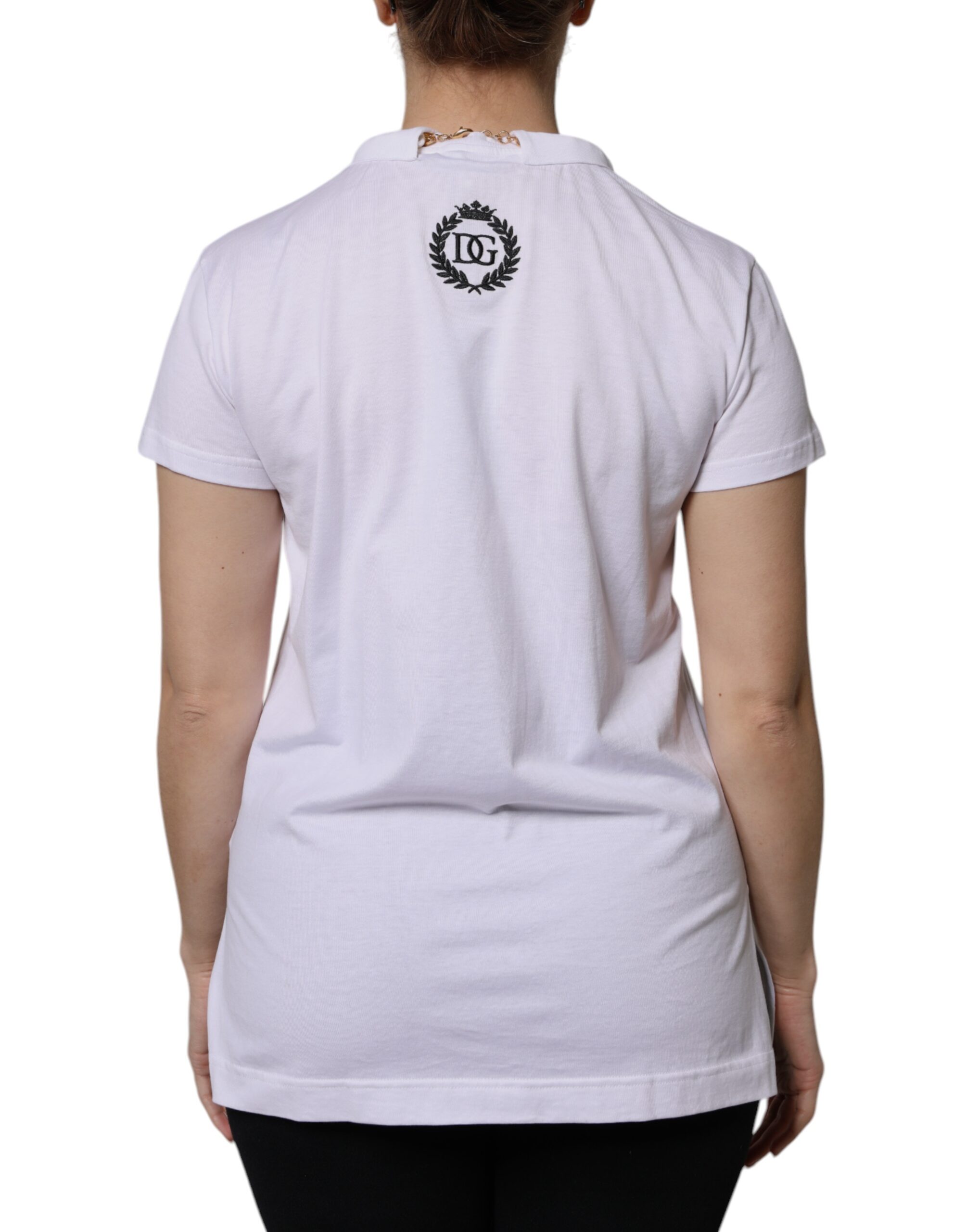Dolce & Gabbana White Necklace Cotton Short Sleeve T-shirt - Image 4