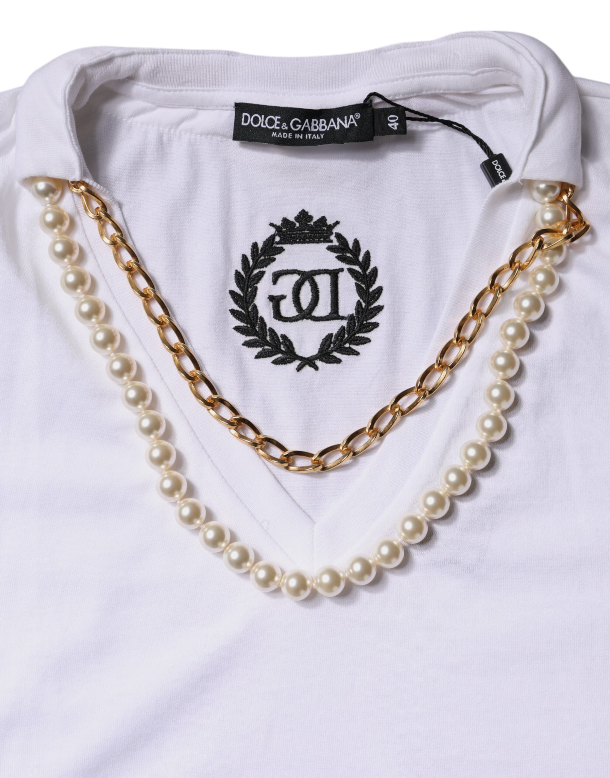 Dolce & Gabbana White Necklace Cotton Short Sleeve T-shirt - Image 8