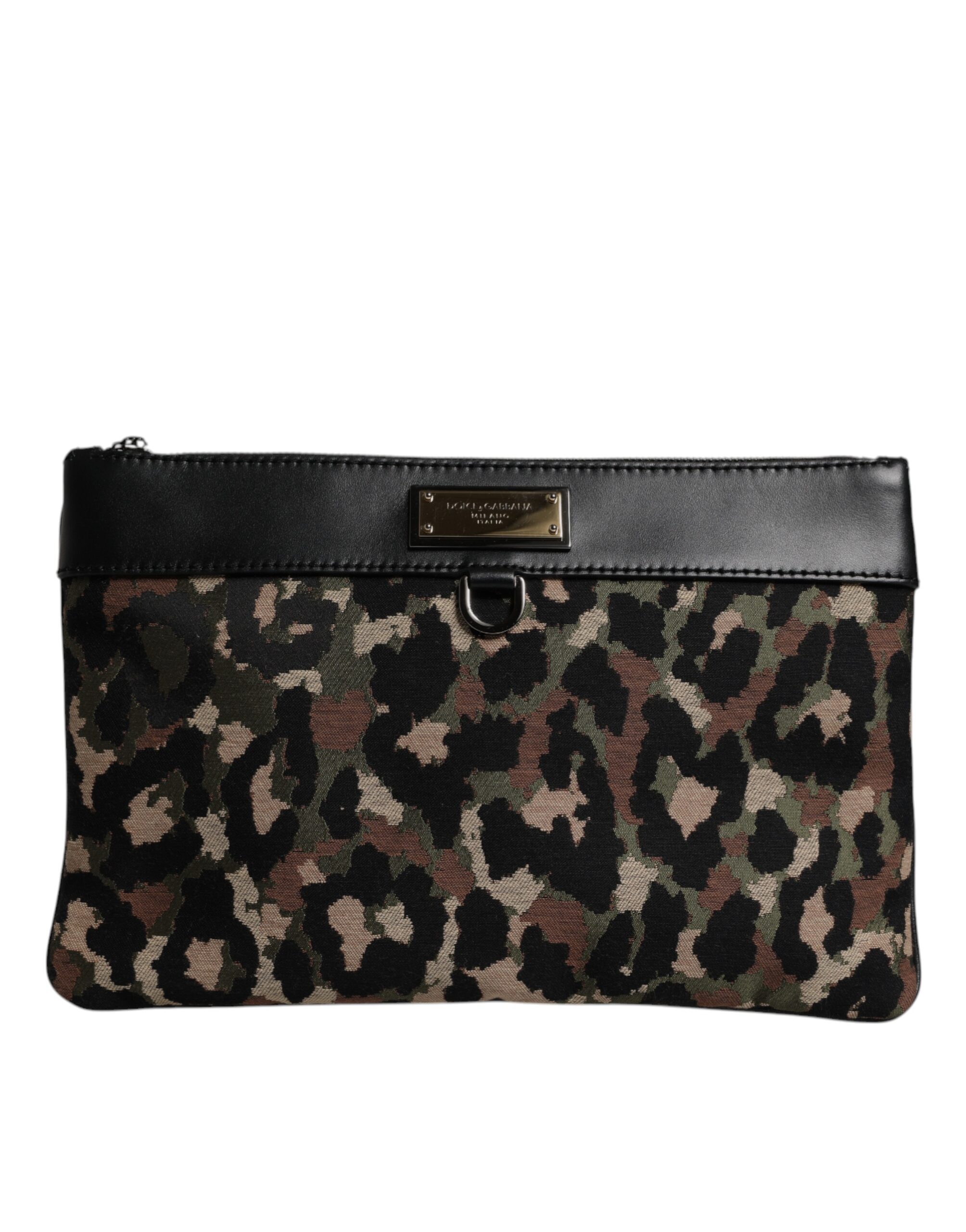 Dolce & Gabbana Multicolor Leopard Jacquard Print Logo Plaque Pouch Bag - Image 2