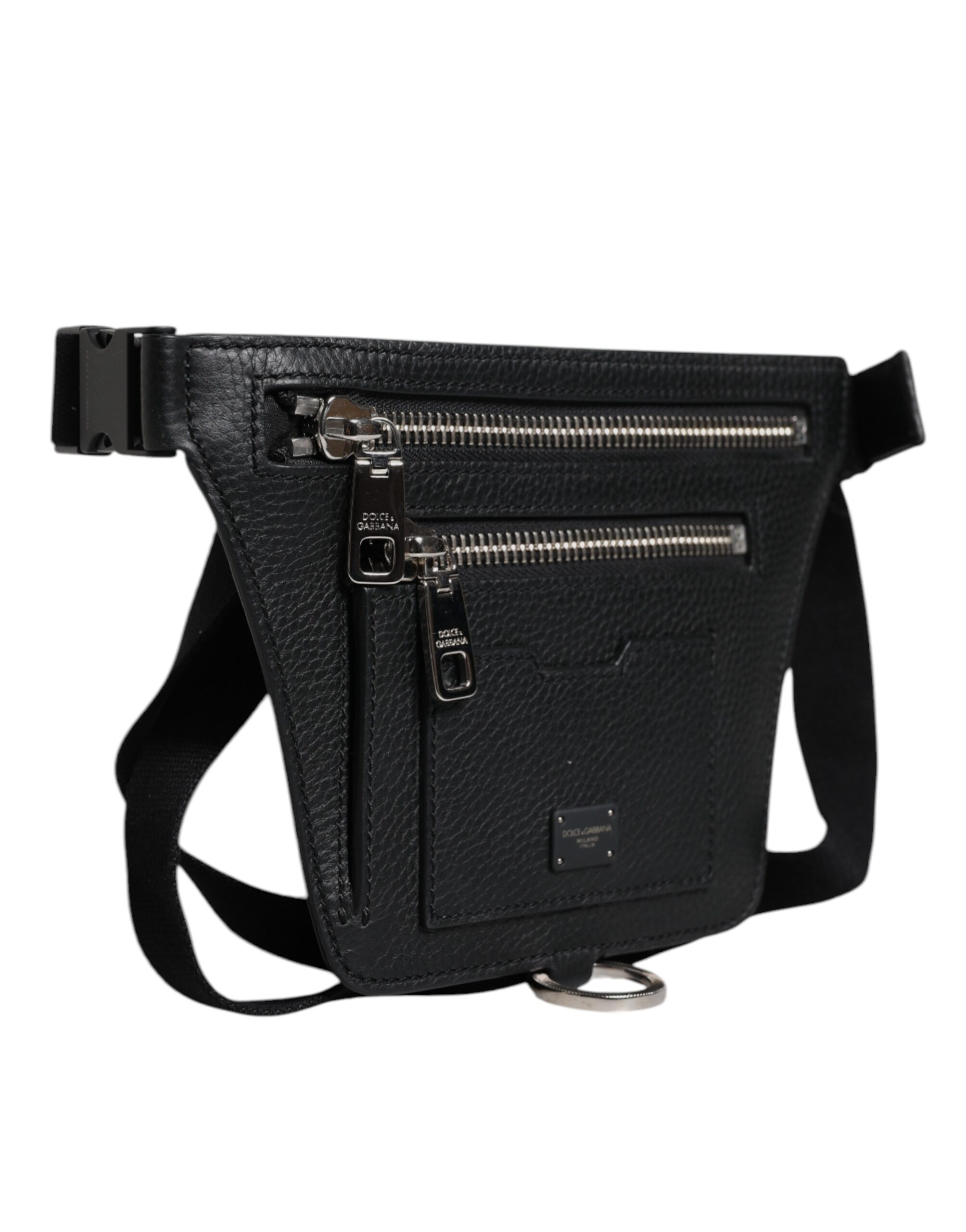 Dolce & Gabbana Black Calfskin Logo Plaque Belt Waist Men Fanny Pack Bag - Image 3