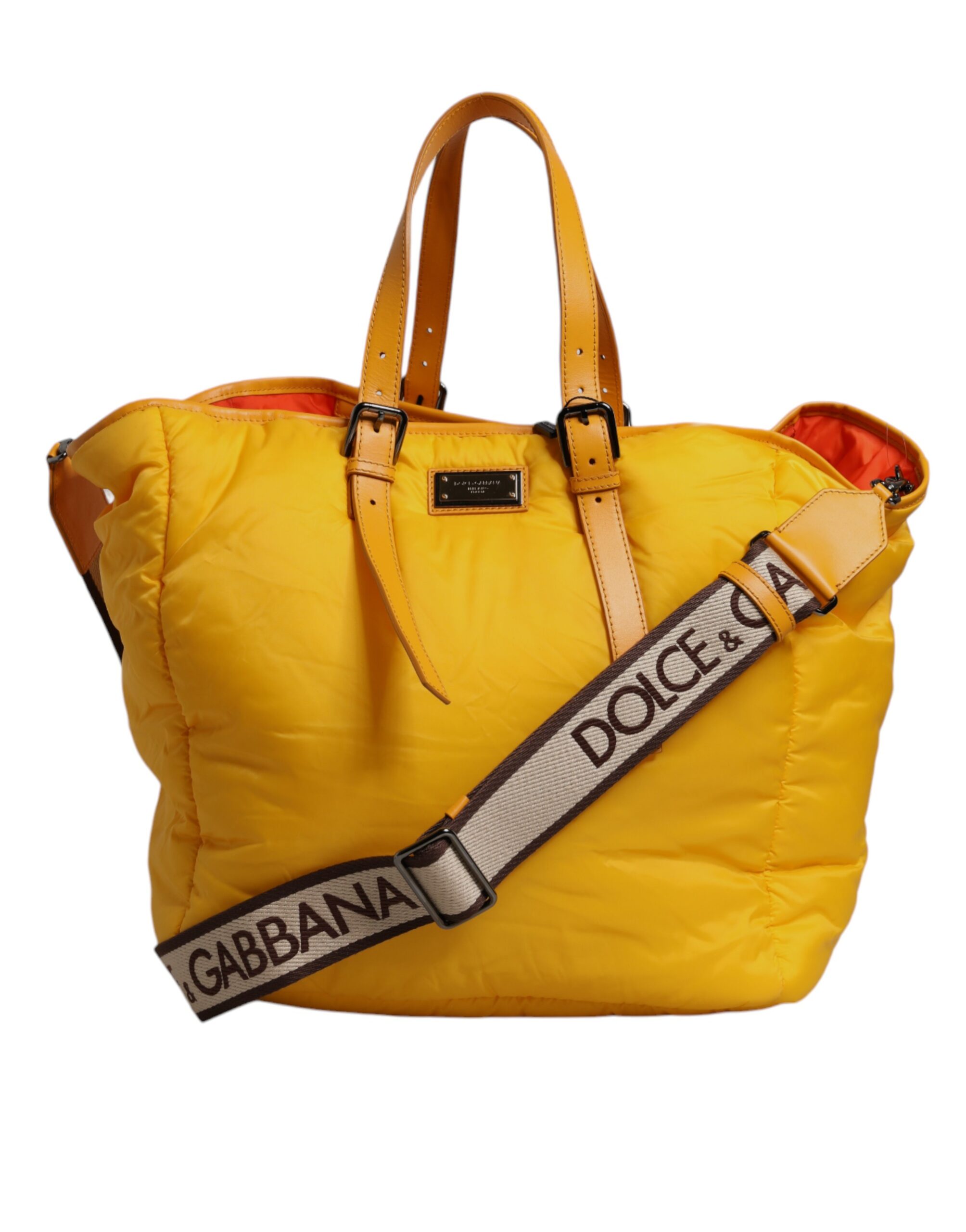 Dolce & Gabbana Yellow Orange Nylon Logo Plaque Hand Shoulder Duffle Bag - Image 3