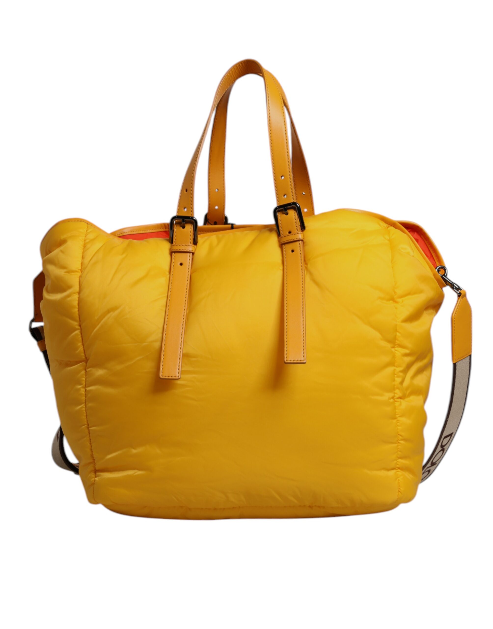 Dolce & Gabbana Yellow Orange Nylon Logo Plaque Hand Shoulder Duffle Bag - Image 5