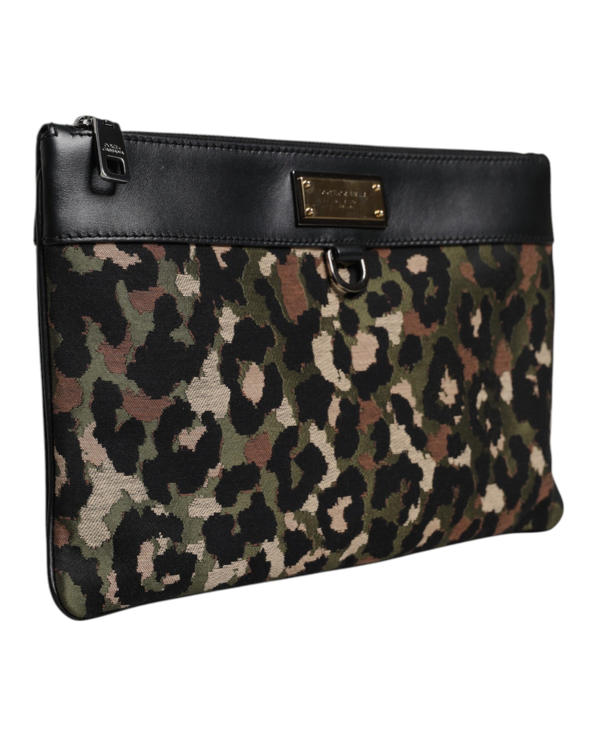 Dolce & Gabbana Multicolor Leopard Jacquard Print Logo Plaque Pouch Bag - Image 3