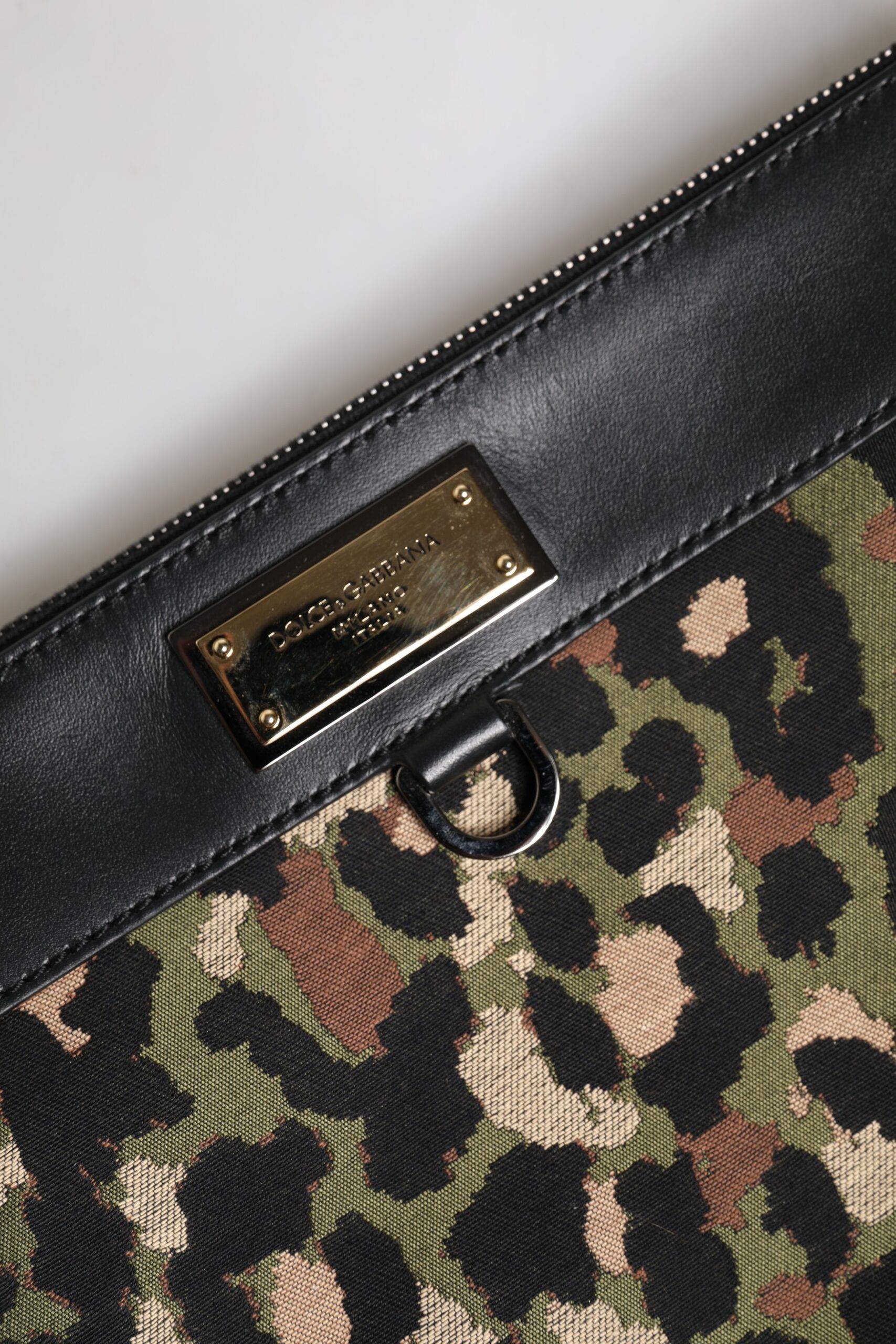 Dolce & Gabbana Multicolor Leopard Jacquard Print Logo Plaque Pouch Bag - Image 6