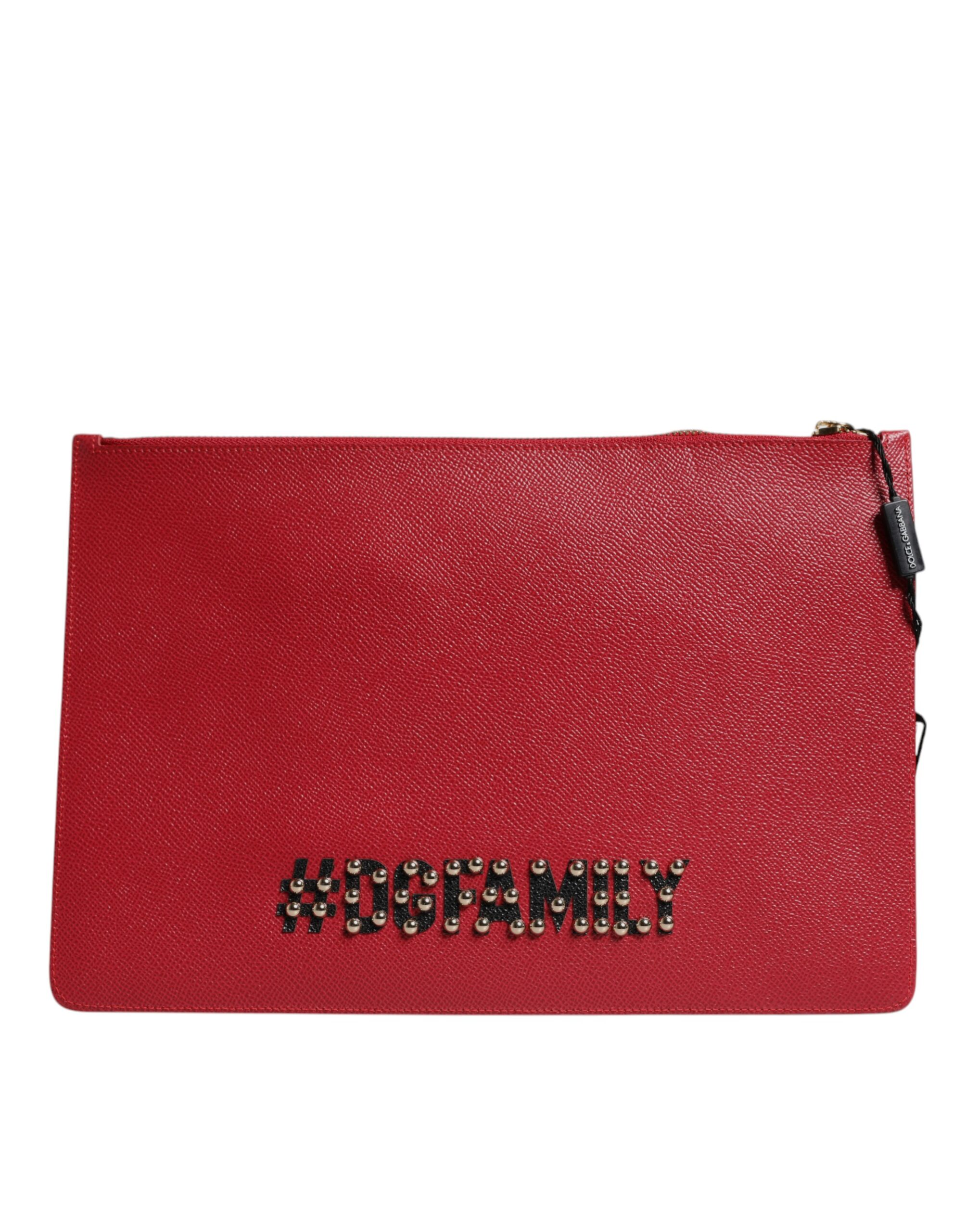 Dolce & Gabbana Red #DGFamily Embellished Leather Clutch Bag - Image 4