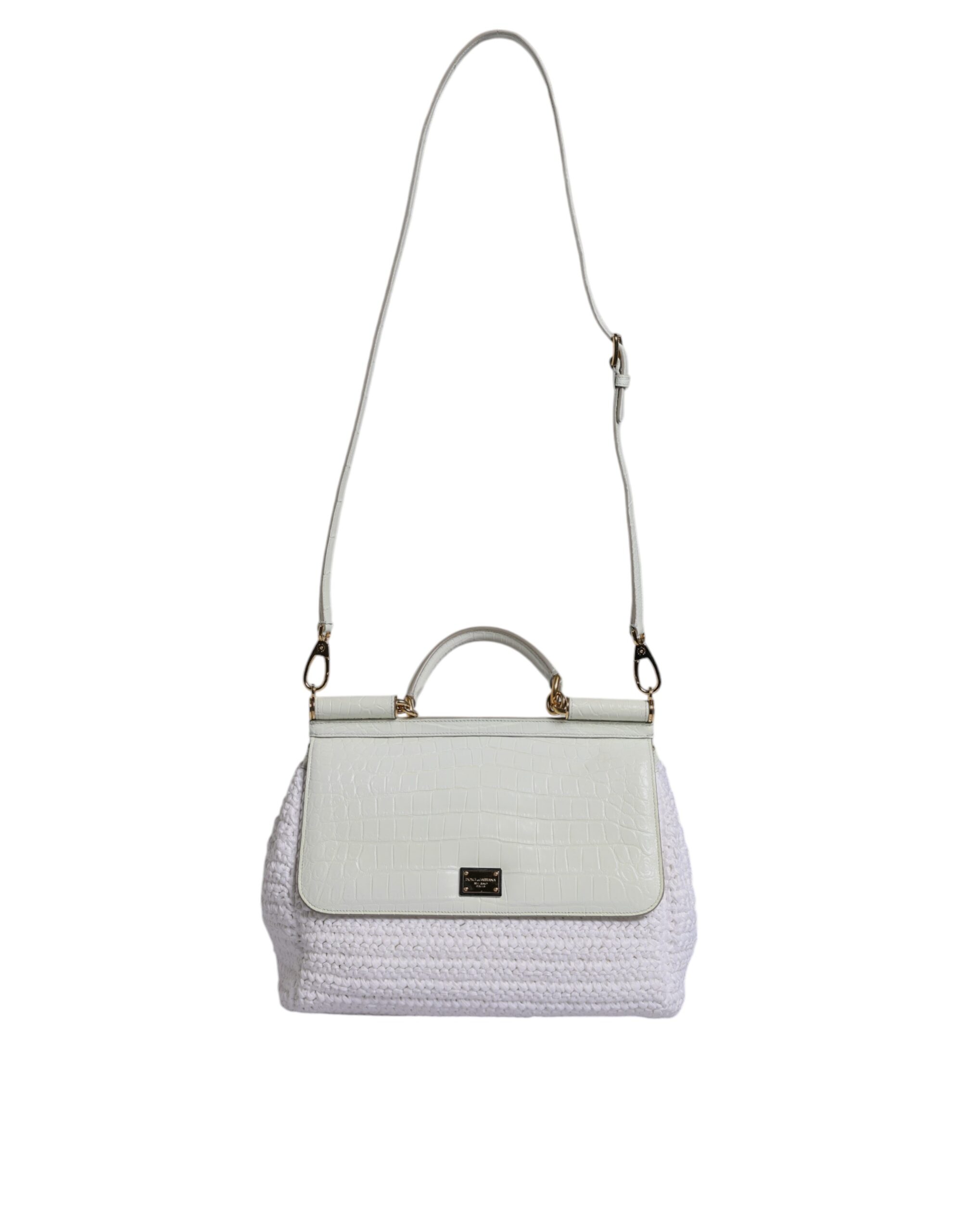Dolce & Gabbana White Rafia Leather Top Handle Crossbody Bag - Image 2