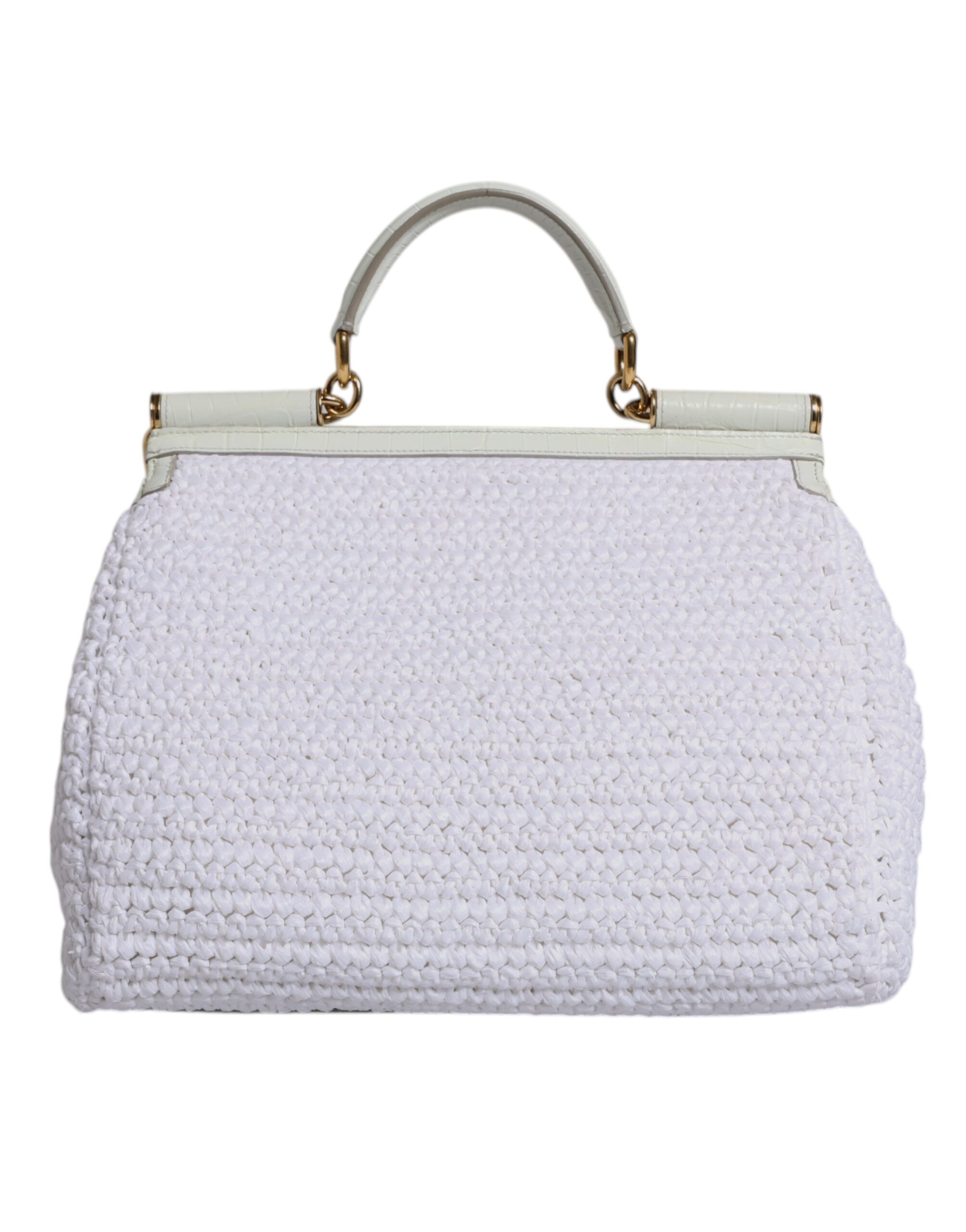 Dolce & Gabbana White Rafia Leather Top Handle Crossbody Bag - Image 5