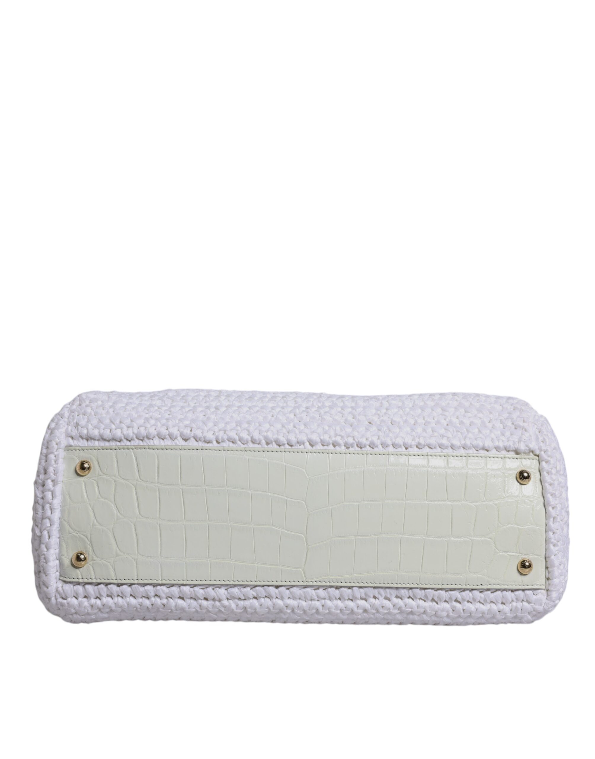 Dolce & Gabbana White Rafia Leather Top Handle Crossbody Bag - Image 6