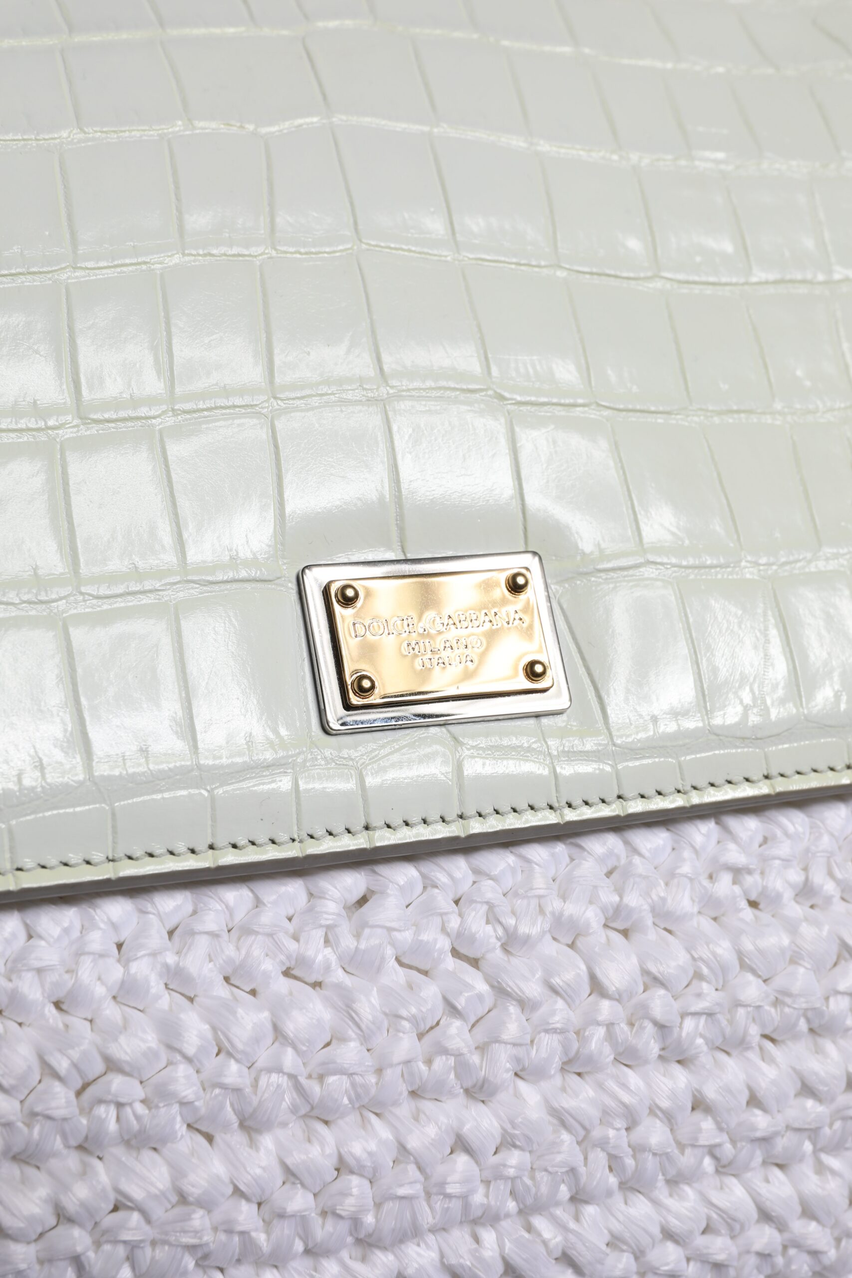 Dolce & Gabbana White Rafia Leather Top Handle Crossbody Bag - Image 7
