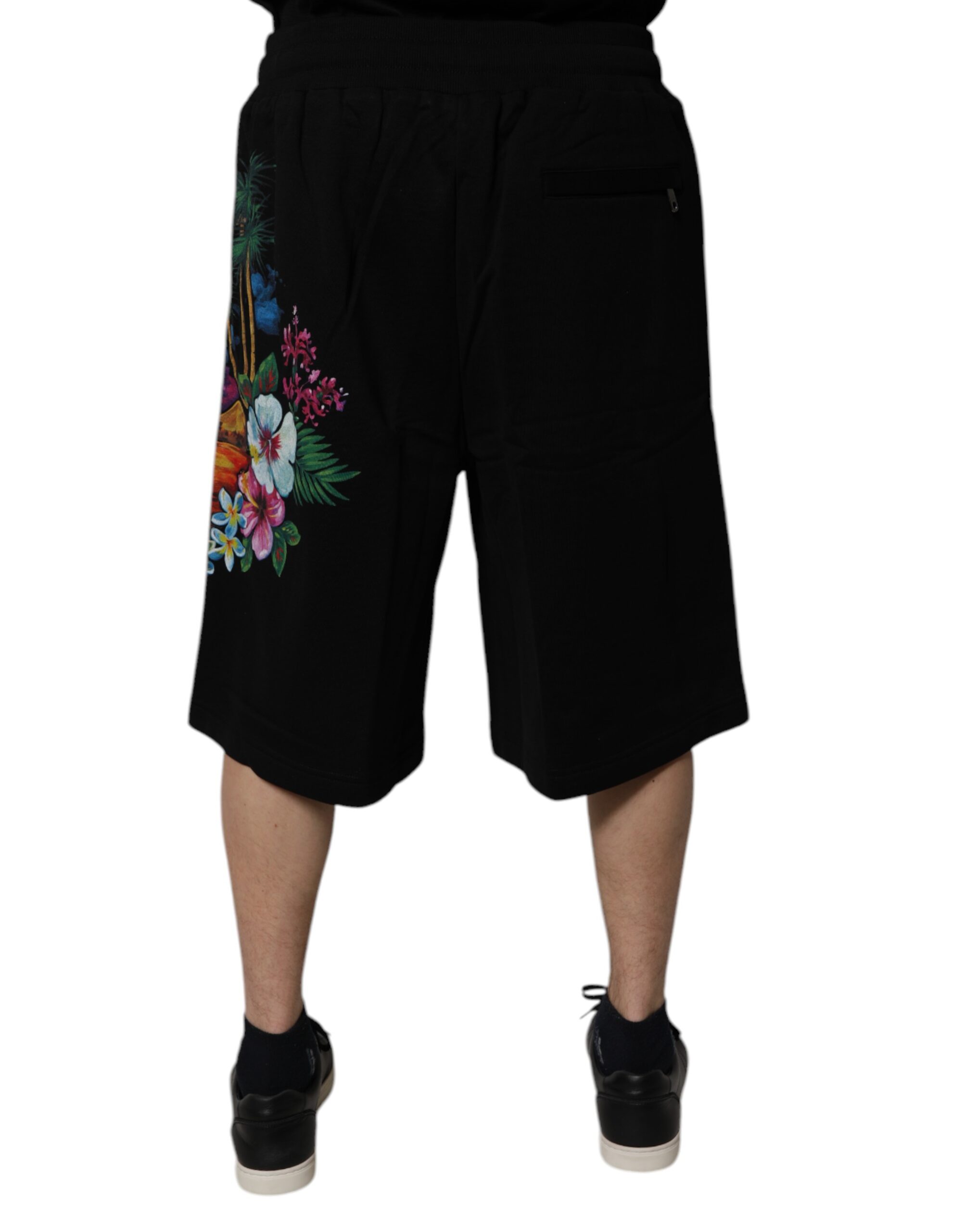 Dolce & Gabbana Black Cotton Logo Floral Print Bermuda Shorts - Image 4