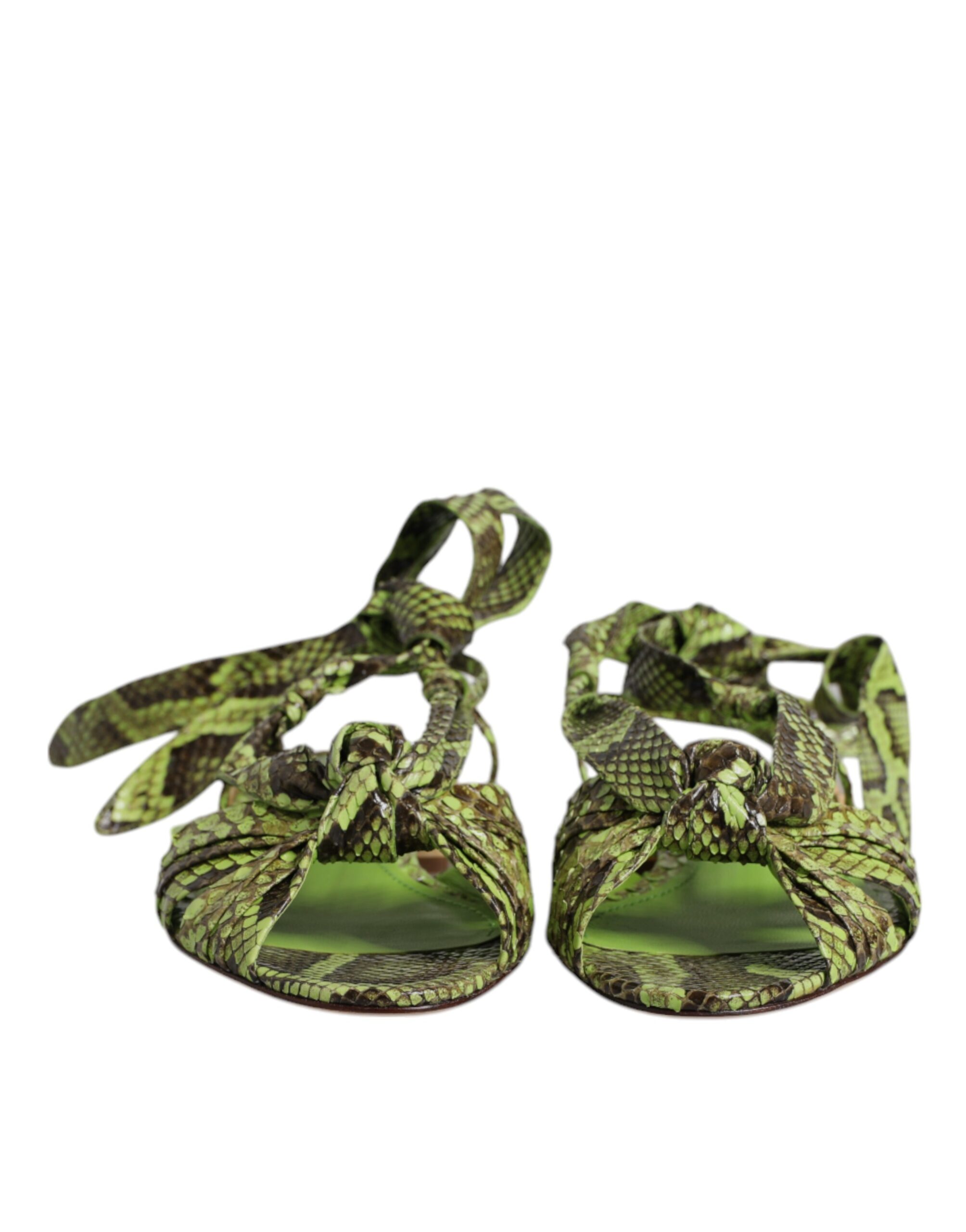 Dolce & Gabbana Green Animal Print Ankle Wrap Sandals Shoes - Image 2