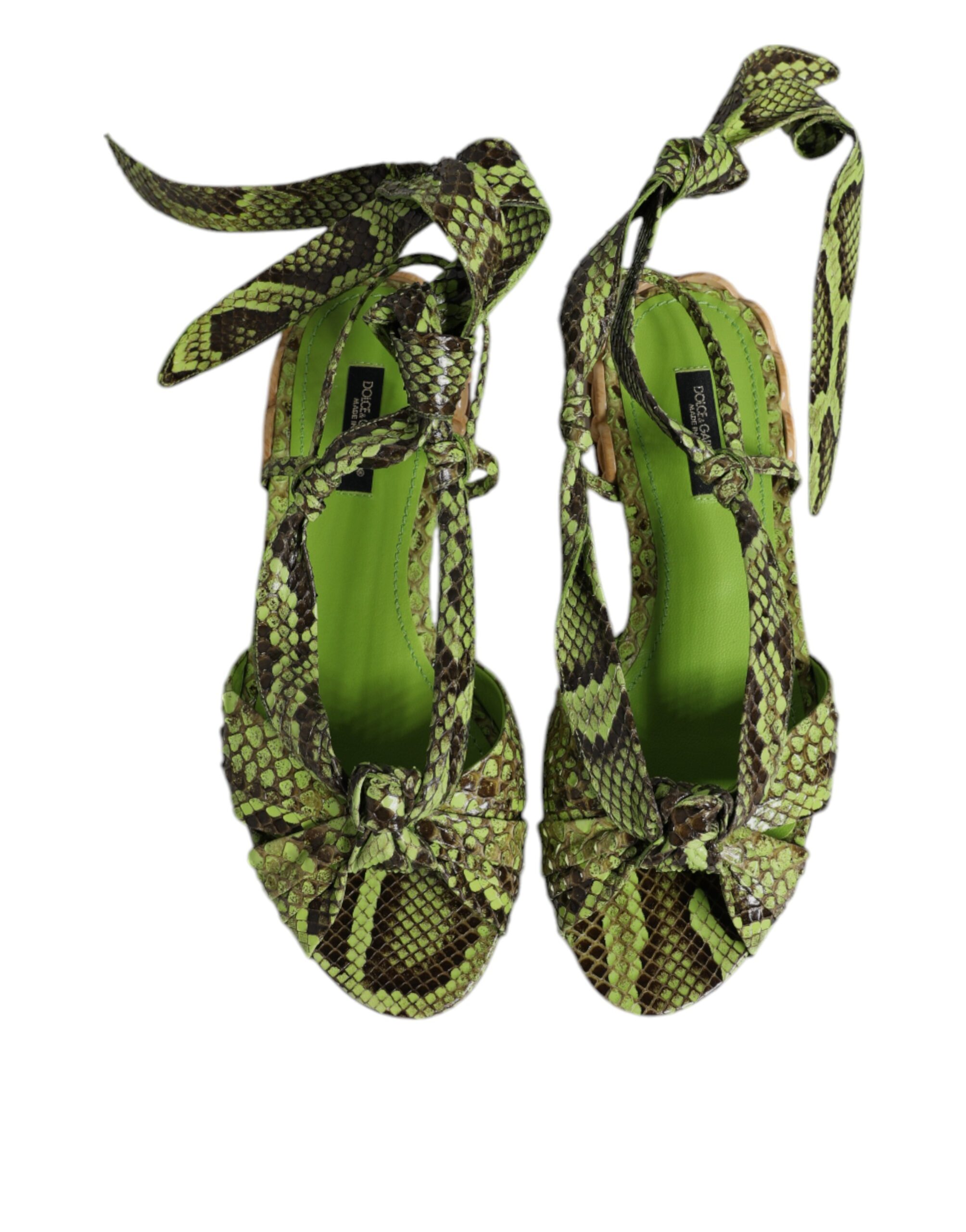 Dolce & Gabbana Green Animal Print Ankle Wrap Sandals Shoes - Image 3