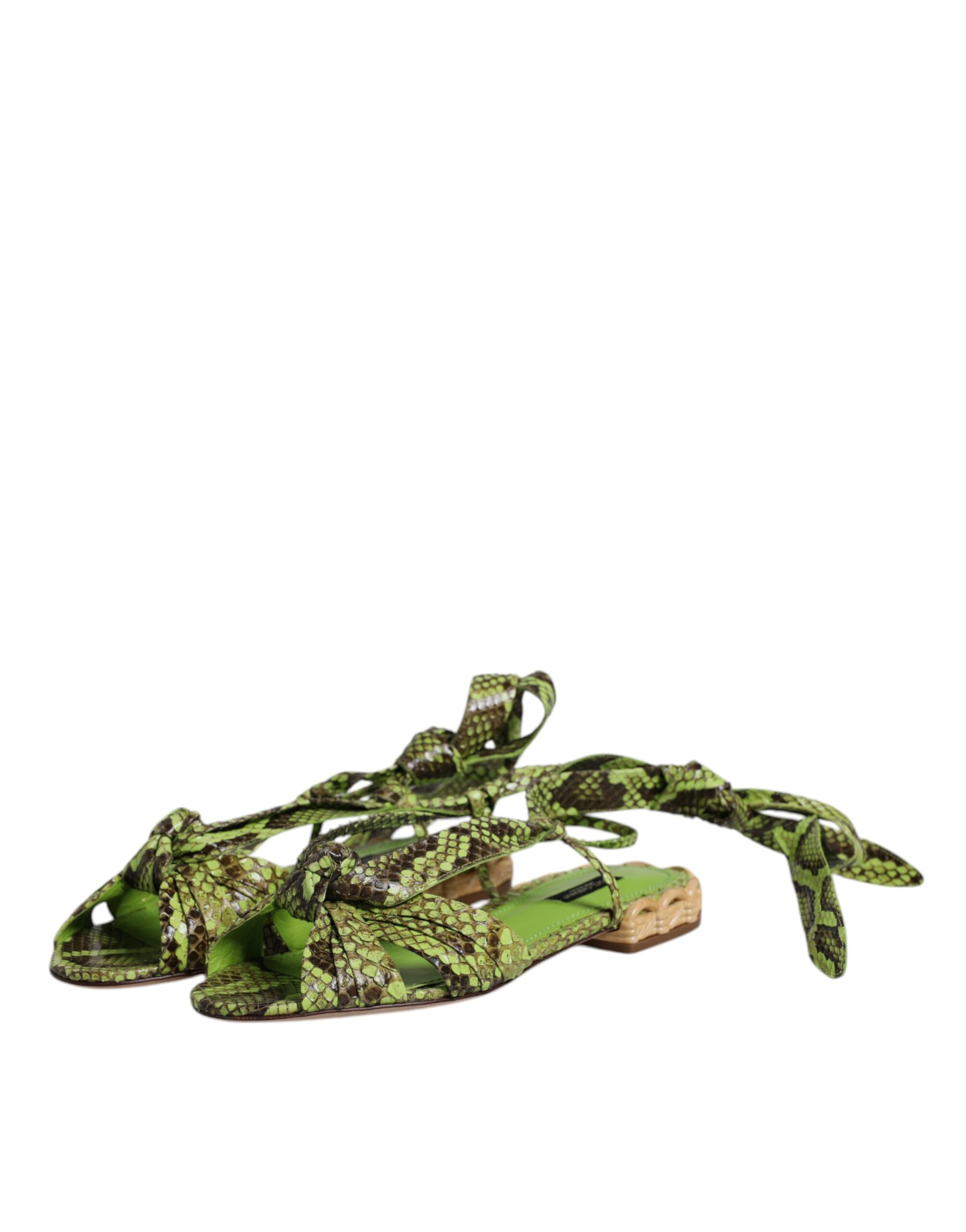 Dolce & Gabbana Green Animal Print Ankle Wrap Sandals Shoes - Image 4