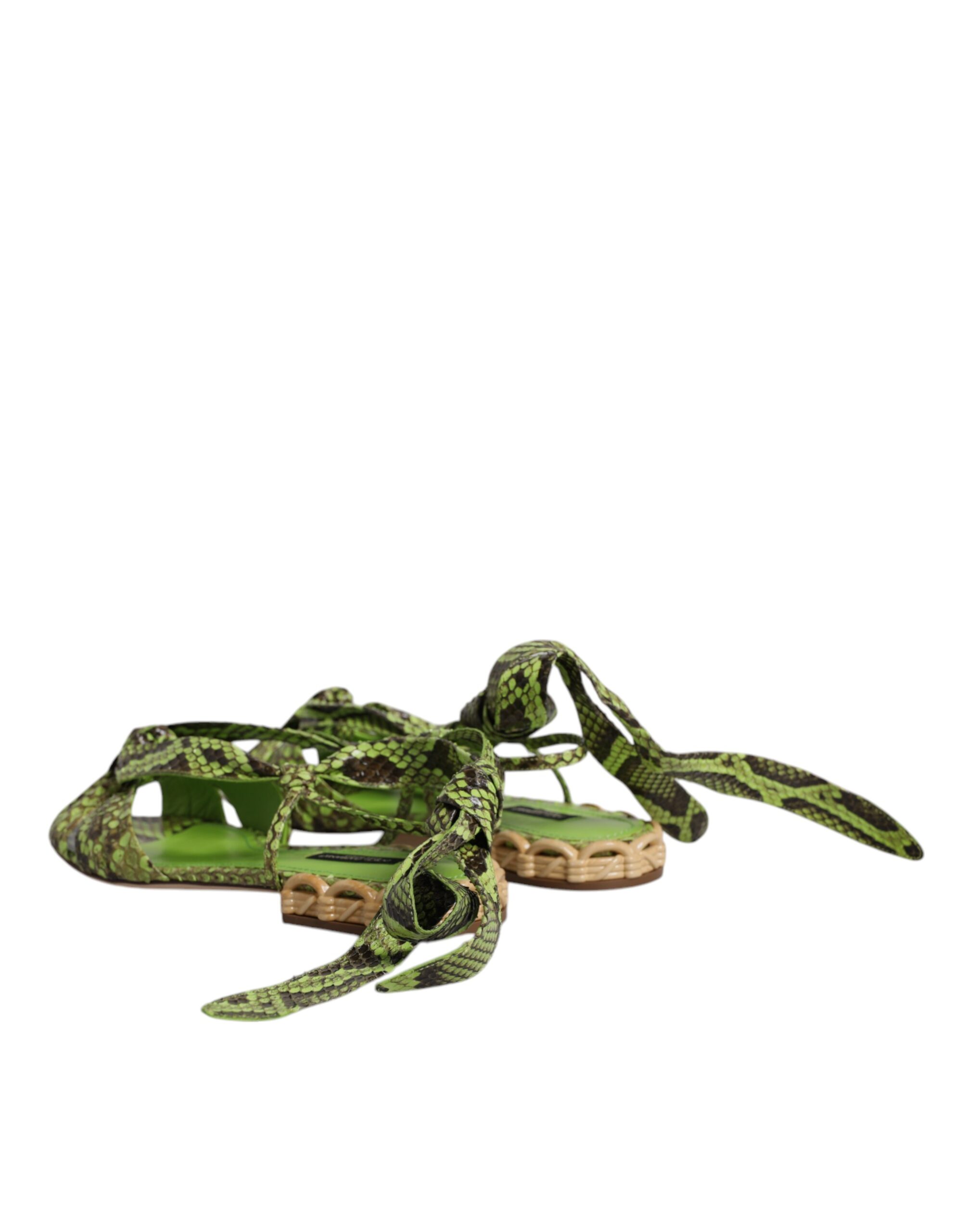 Dolce & Gabbana Green Animal Print Ankle Wrap Sandals Shoes - Image 5
