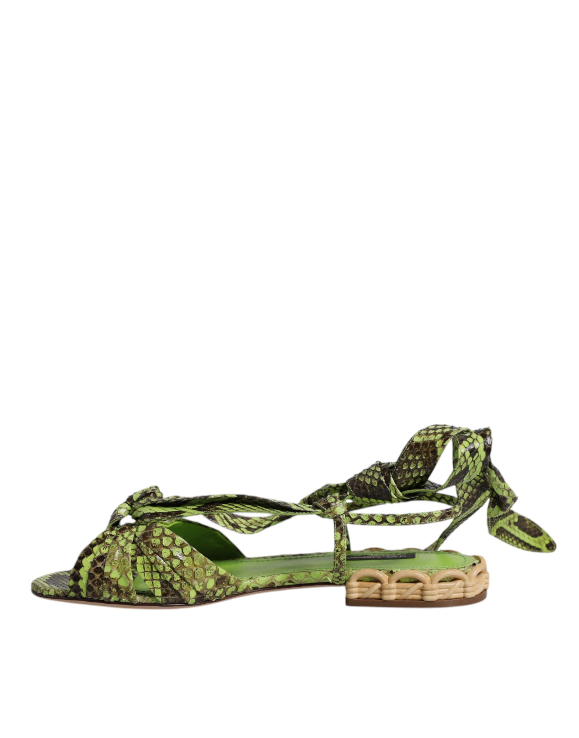 Dolce & Gabbana Green Animal Print Ankle Wrap Sandals Shoes - Image 6