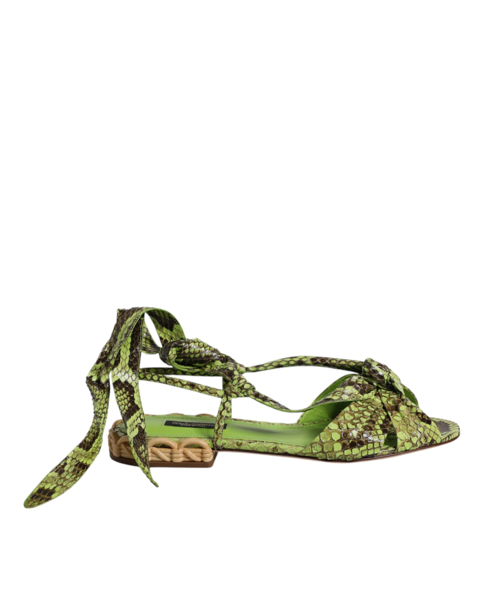 Dolce & Gabbana Green Animal Print Ankle Wrap Sandals Shoes - Image 7