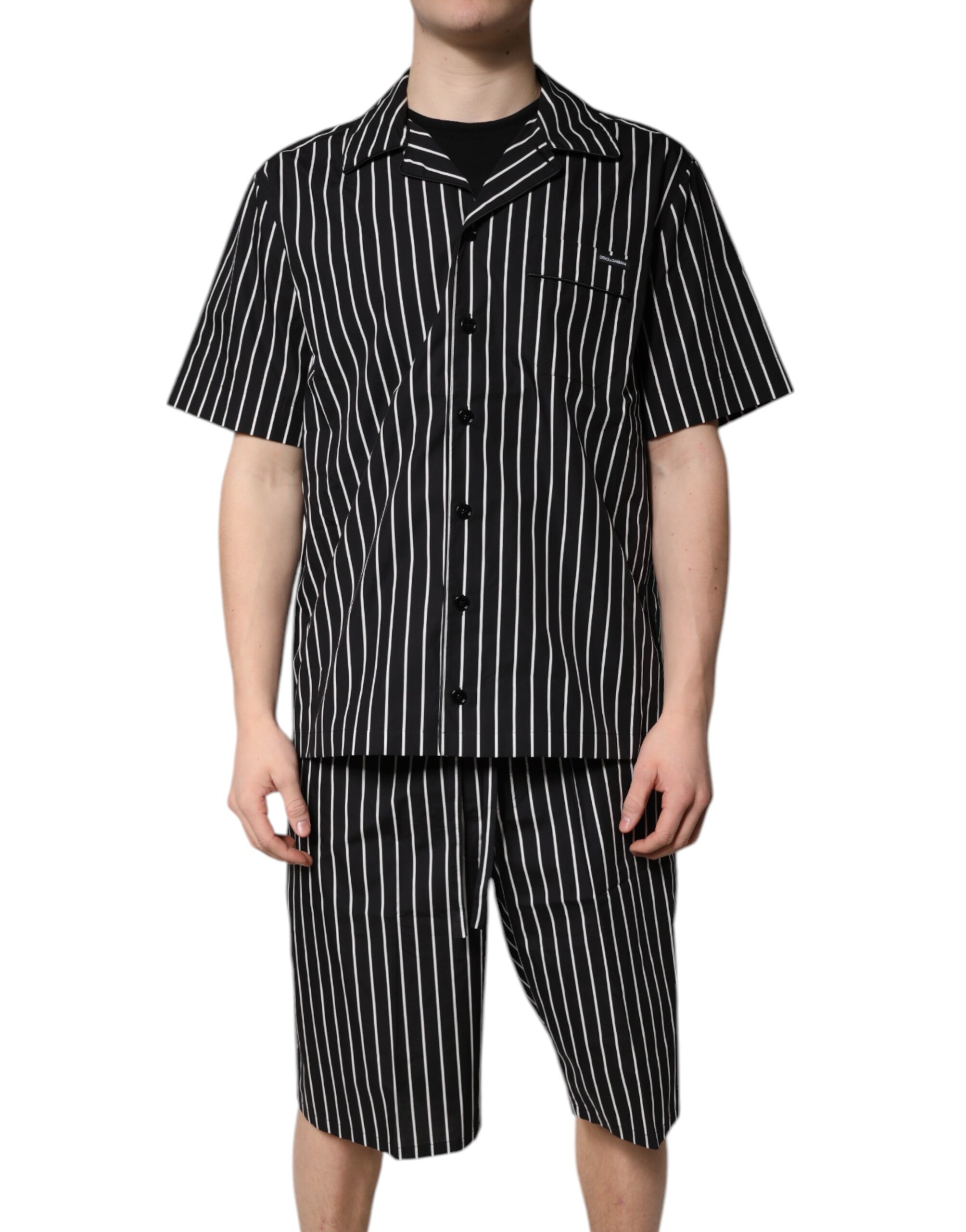 Dolce & Gabbana Black White Stripes Cotton Men Pajama Set Sleepwear - Image 2
