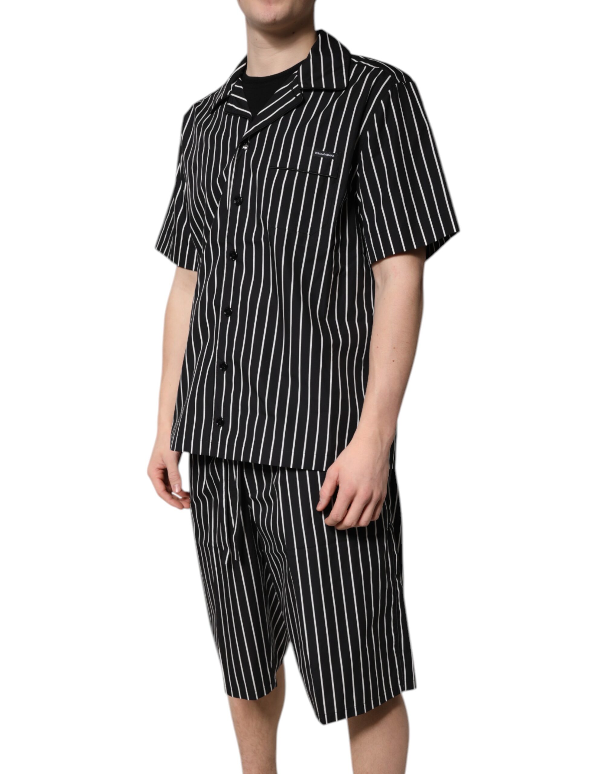 Dolce & Gabbana Black White Stripes Cotton Men Pajama Set Sleepwear - Image 3