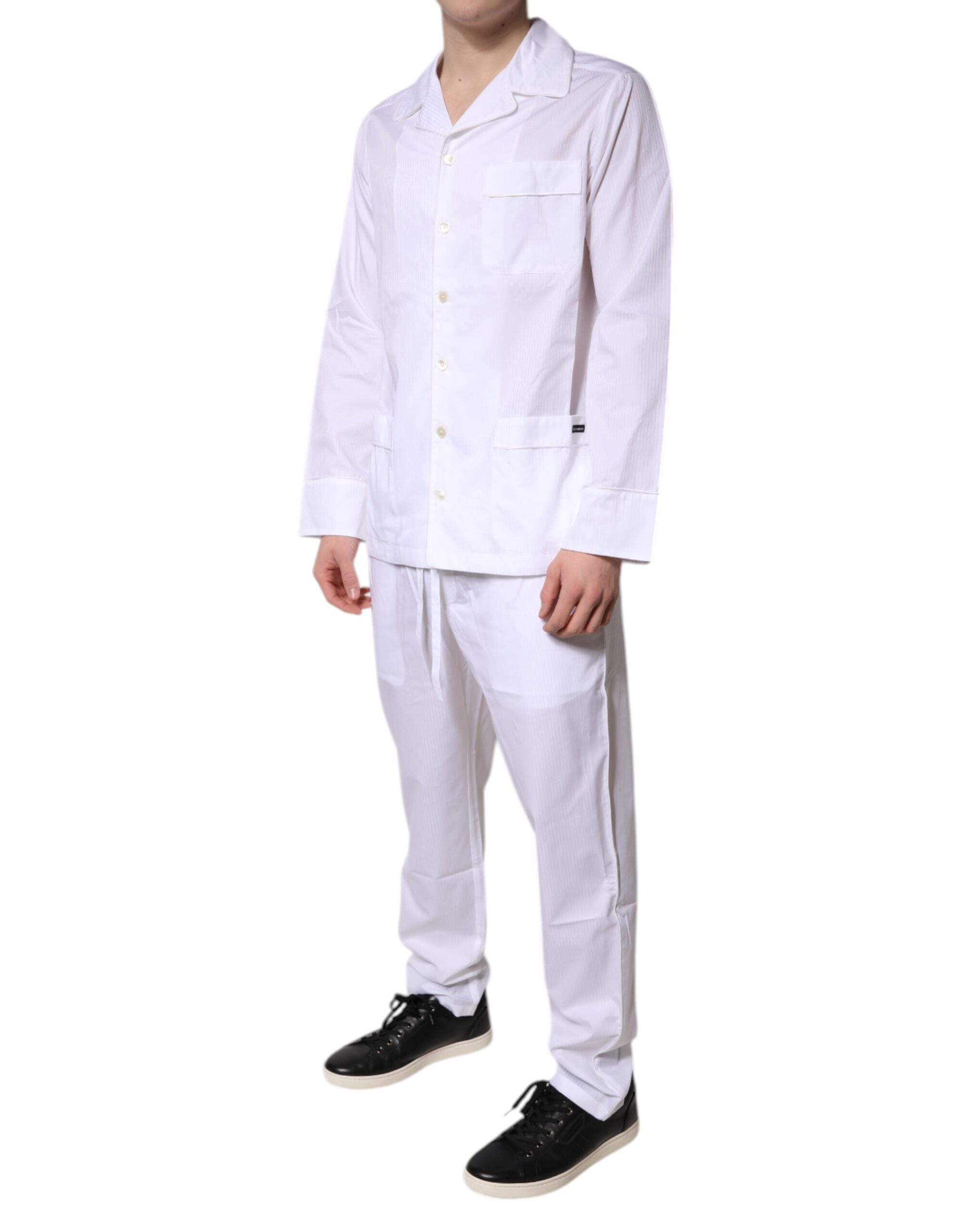Dolce & Gabbana White Cotton Shirt Pants Pajama Set Sleepwear - Image 3