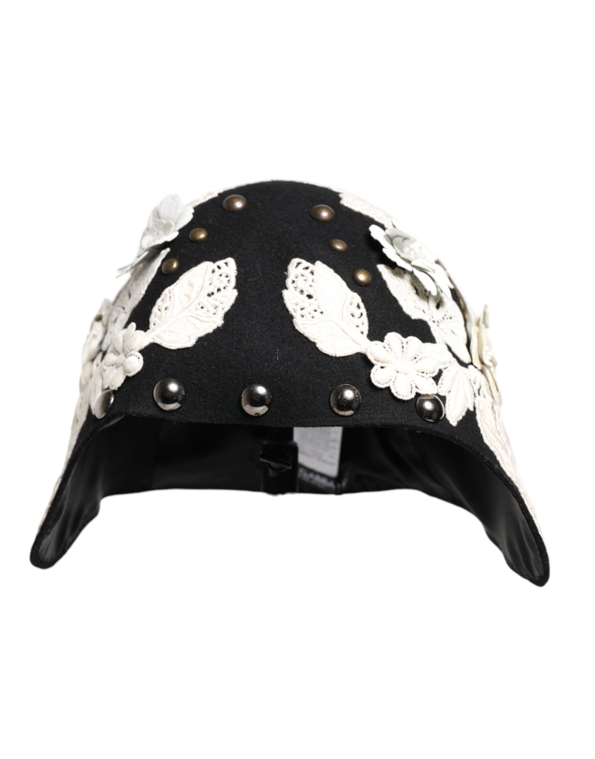 Dolce & Gabbana Black Wool White Floral Gold Leaf Cloche Hat - Image 2