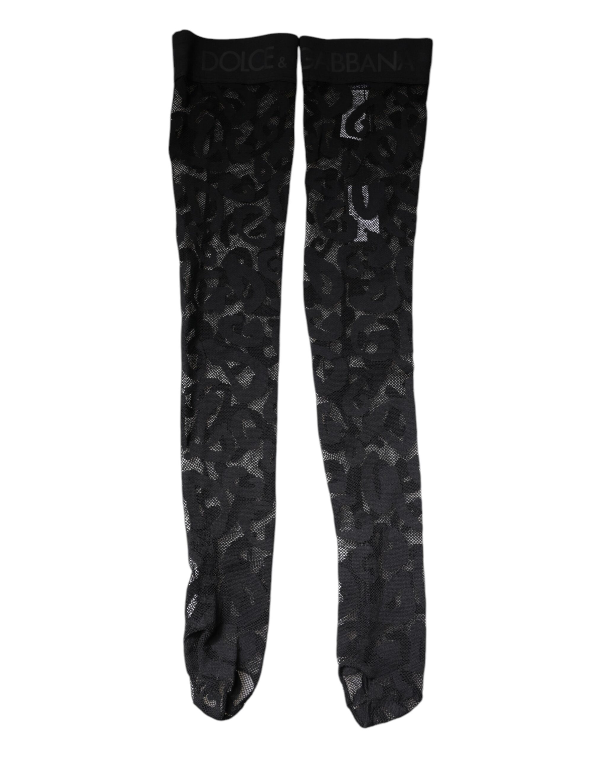 Dolce & Gabbana Black Floral Lace Cotton Stretch Stockings Socks - Image 2