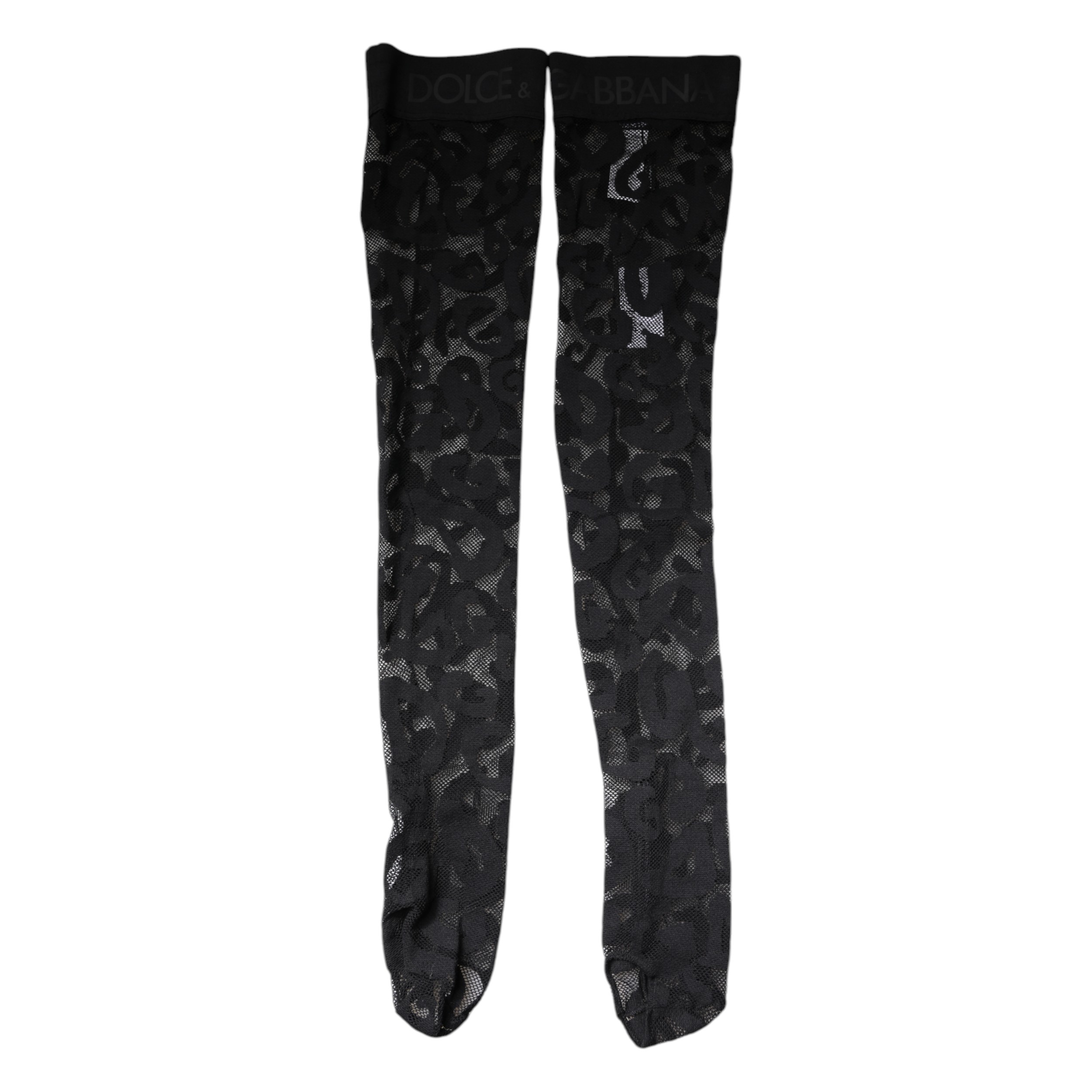 Dolce & Gabbana Black Floral Lace Cotton Stretch Stockings Socks - Image 3