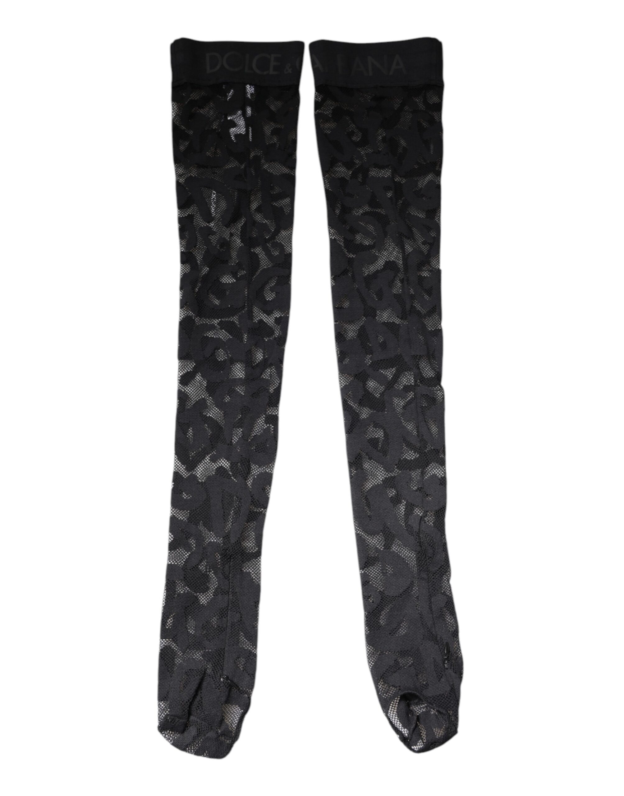Dolce & Gabbana Black Floral Lace Cotton Stretch Stockings Socks - Image 6