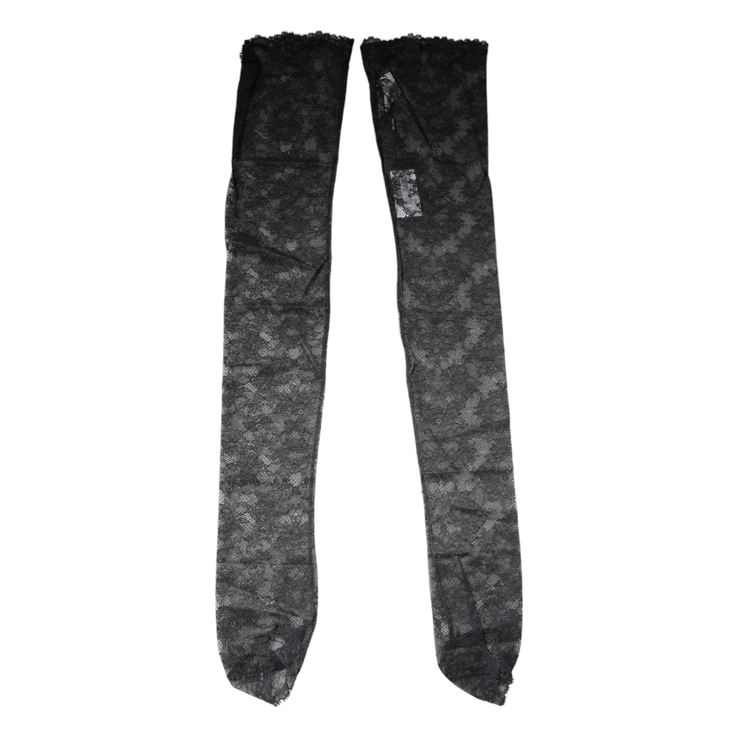 Dolce & Gabbana Black Floral Lace Cotton Stretch Stockings Socks - Image 3