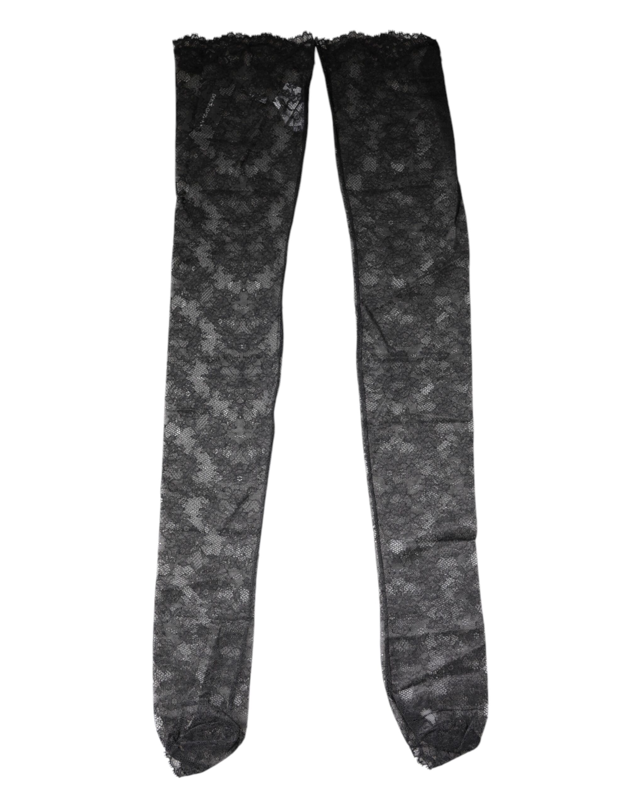 Dolce & Gabbana Black Floral Lace Cotton Stretch Stockings Socks - Image 4