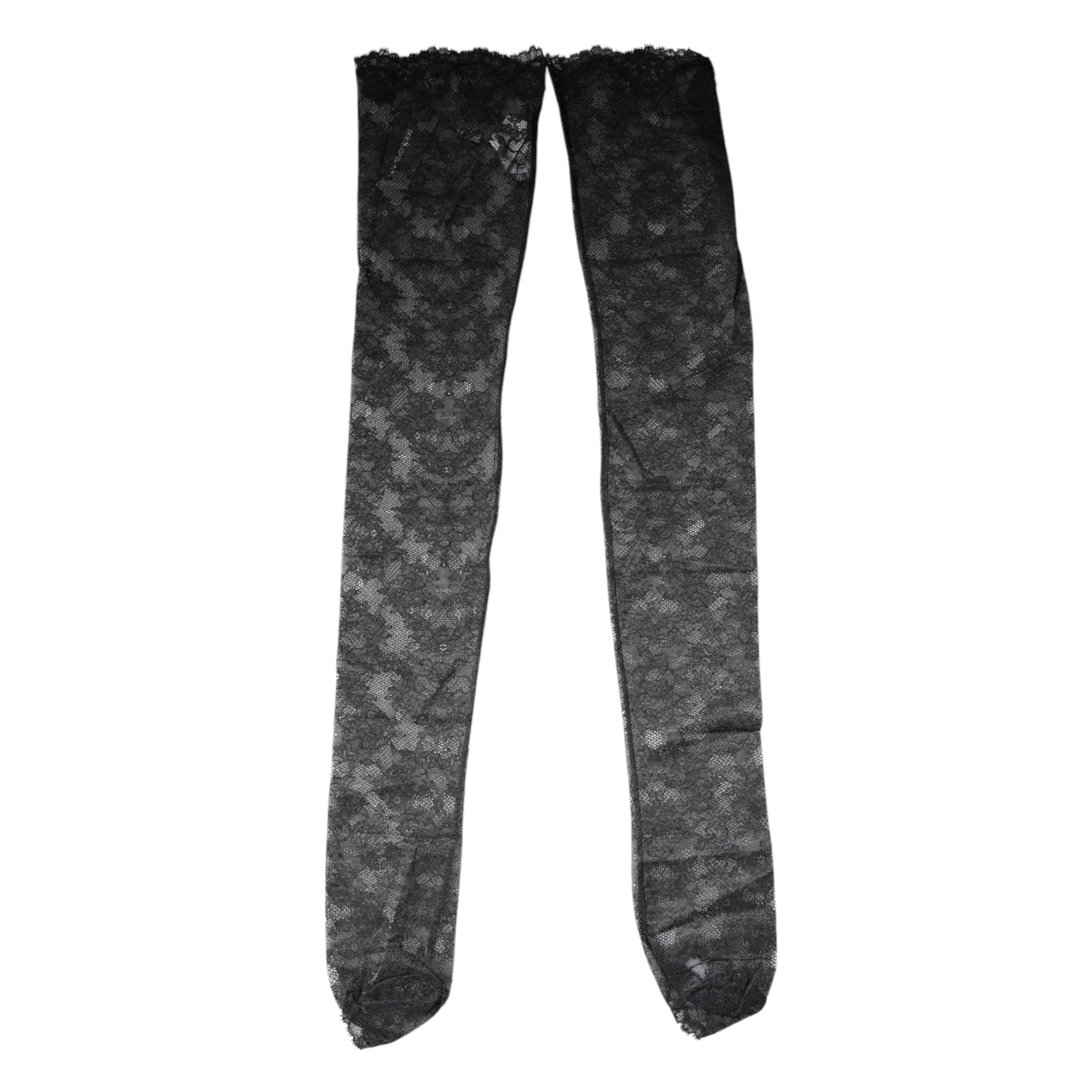 Dolce & Gabbana Black Floral Lace Cotton Stretch Stockings Socks - Image 5