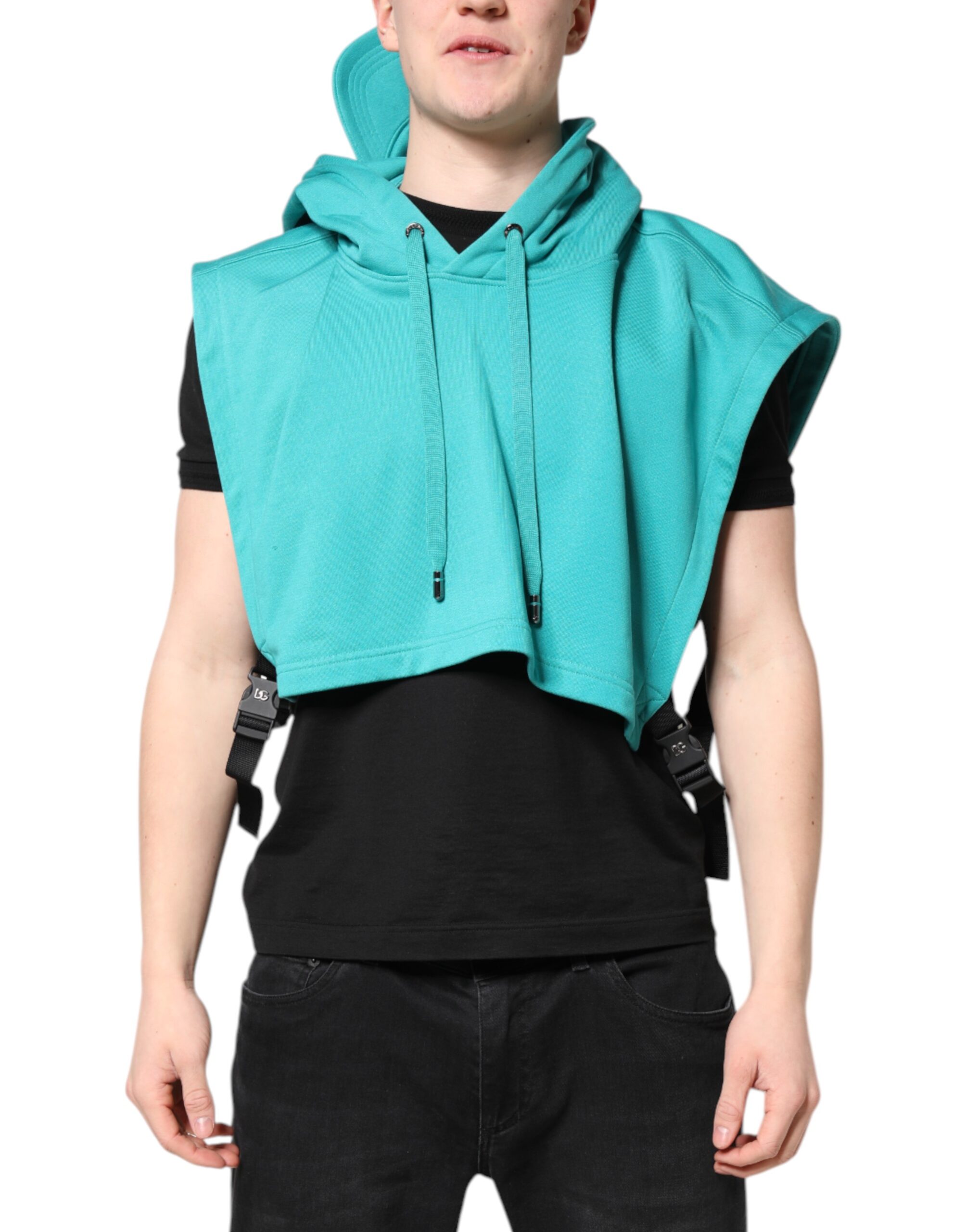 Dolce & Gabbana Green Cotton Hooded Men Sportswear Vest Sweater - Image 2