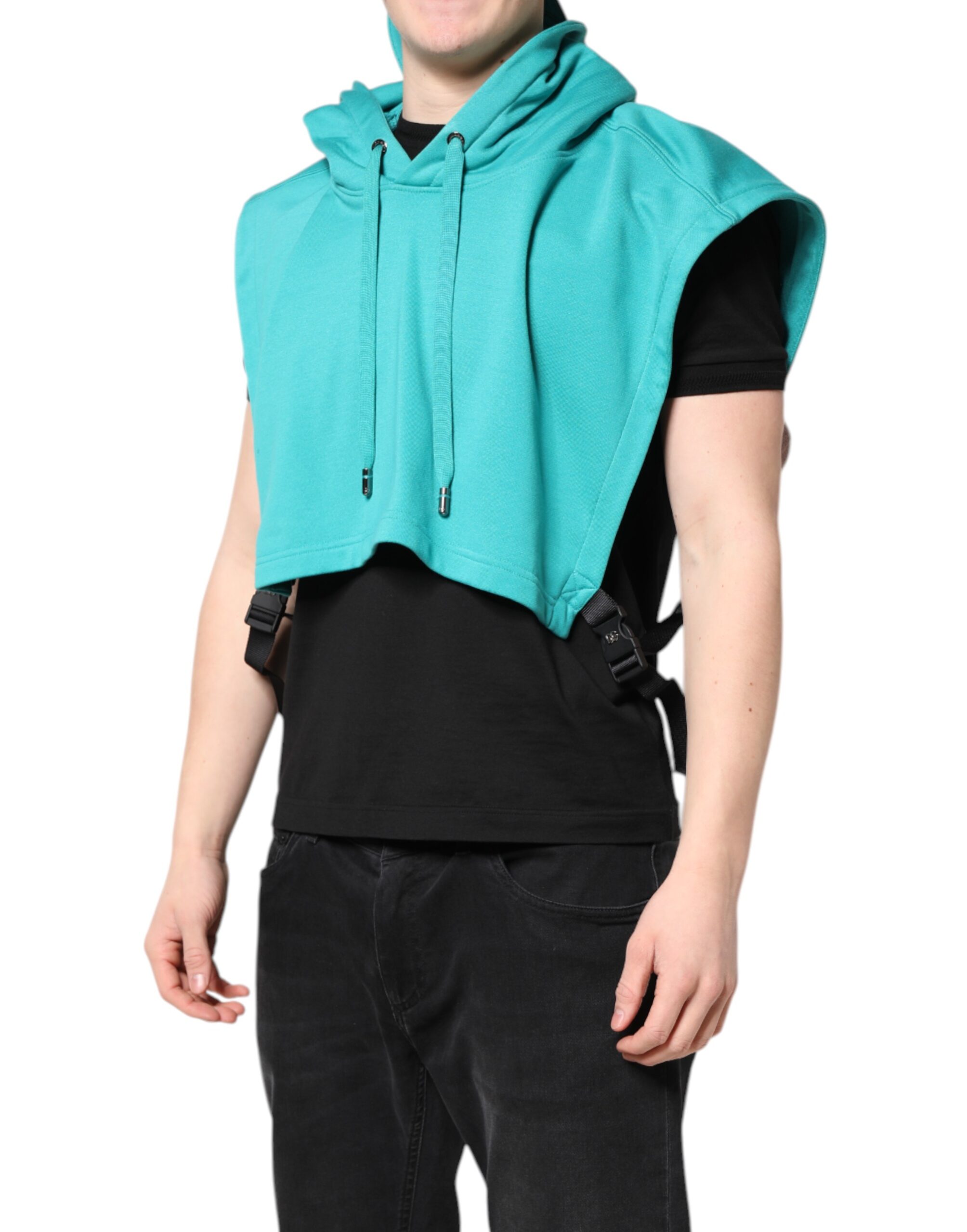 Dolce & Gabbana Green Cotton Hooded Men Sportswear Vest Sweater - Image 3