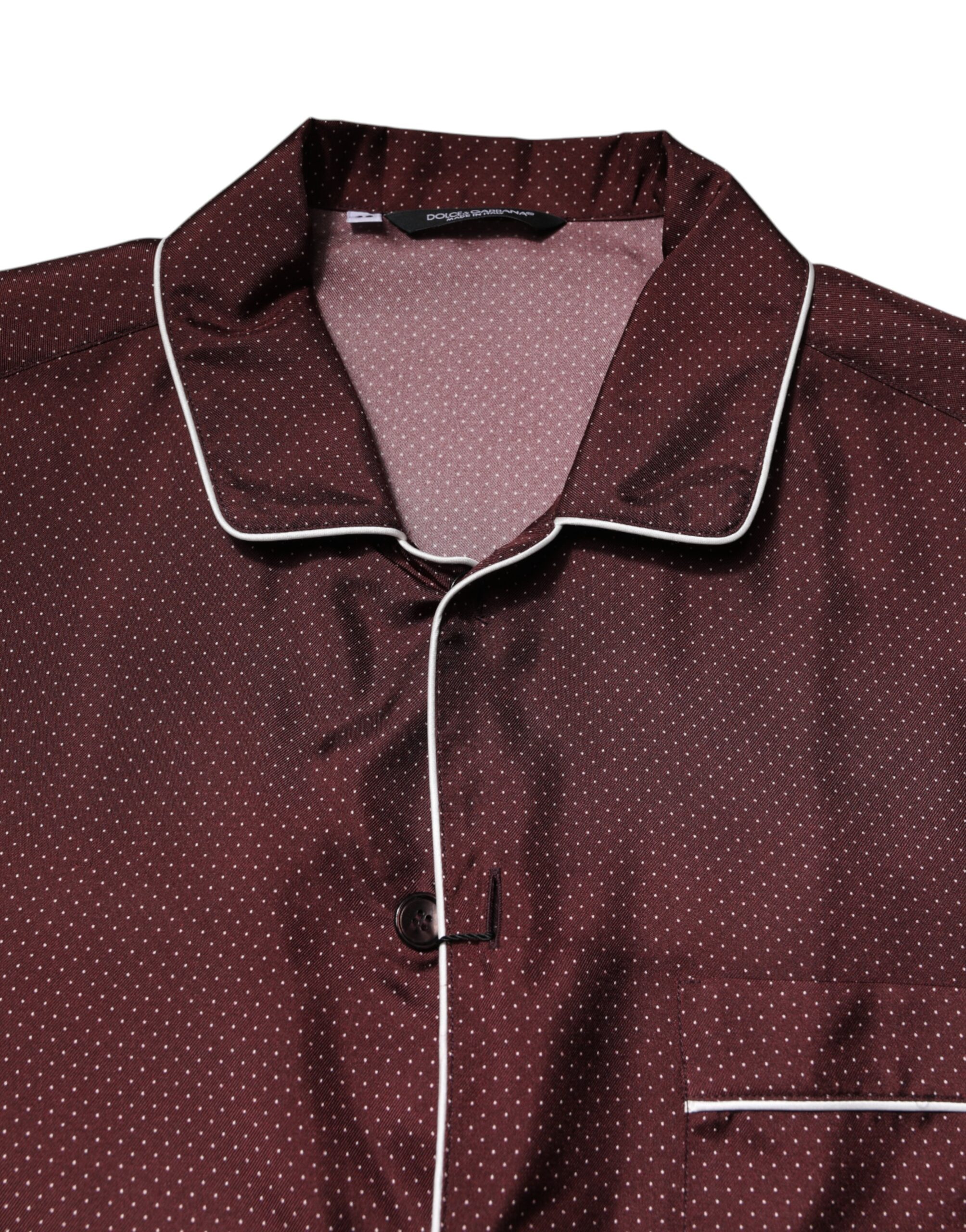 Dolce & Gabbana Burgundy Silk Dotted Long Sleeves Shirt - Image 5