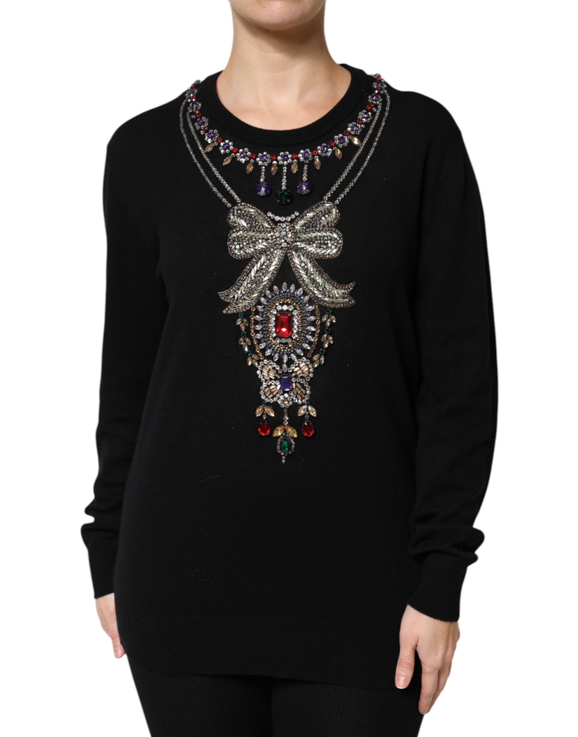 Dolce & Gabbana Black Cashmere Crystal Embellished Sweater - Image 2