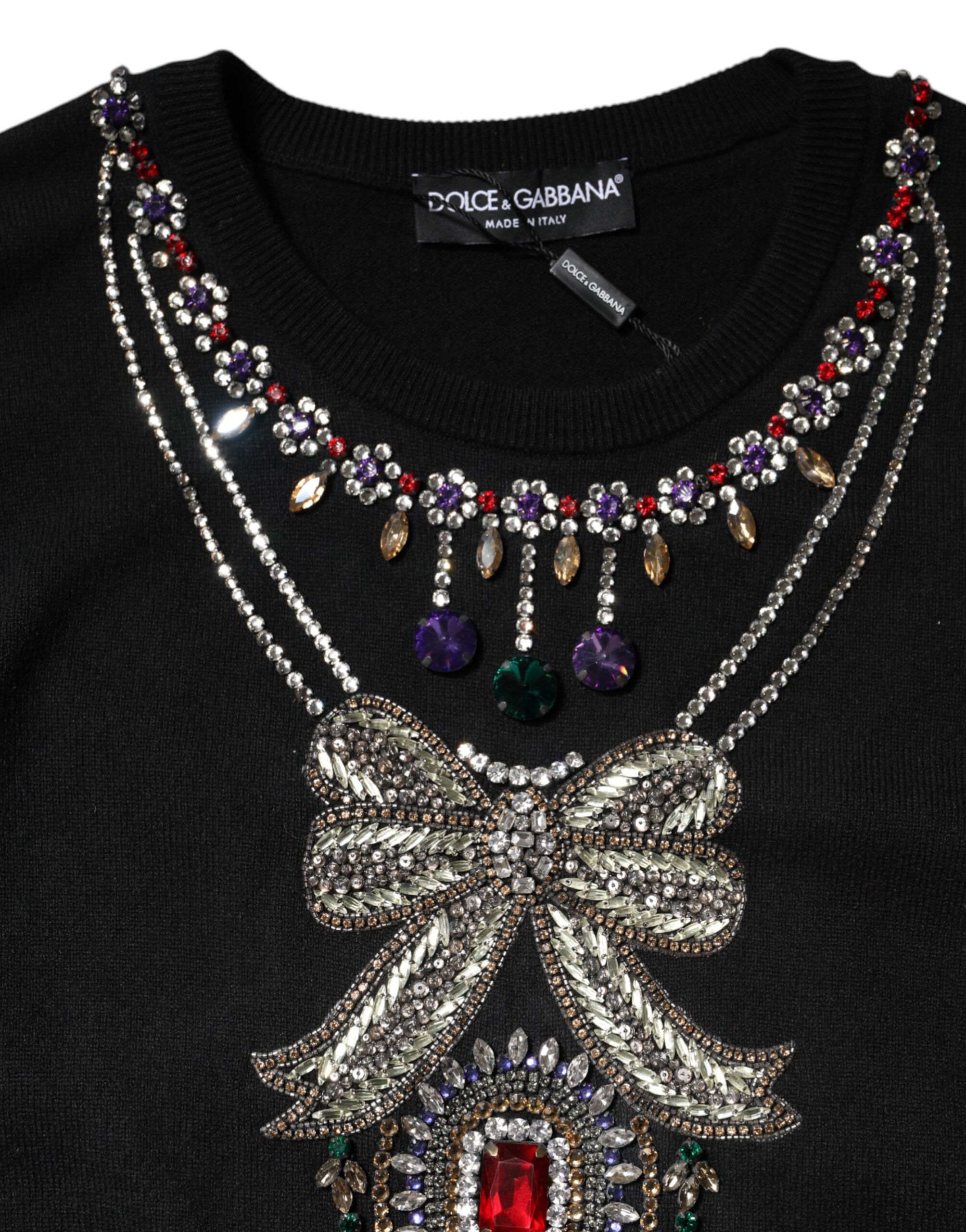 Dolce & Gabbana Black Cashmere Crystal Embellished Sweater - Image 8