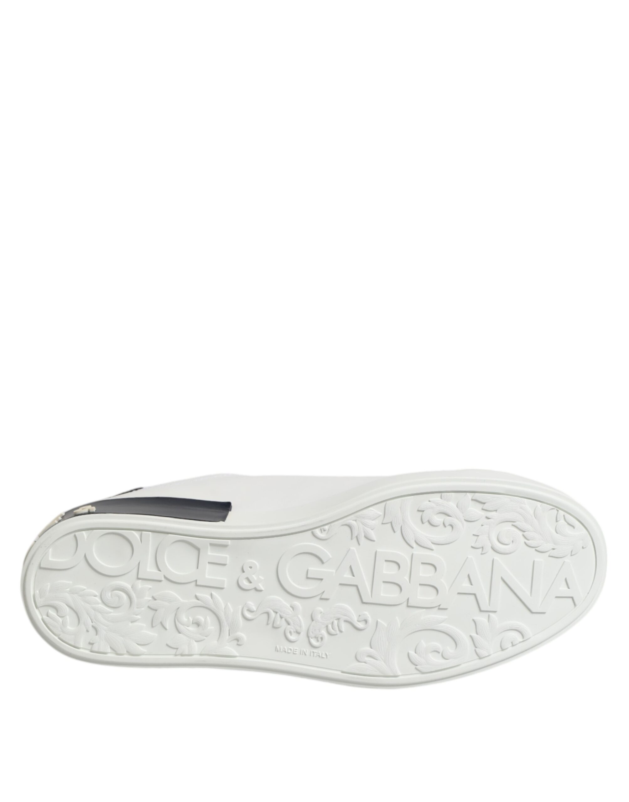 Dolce & Gabbana White Black Leather Portofino Sneaker Shoes - Image 8
