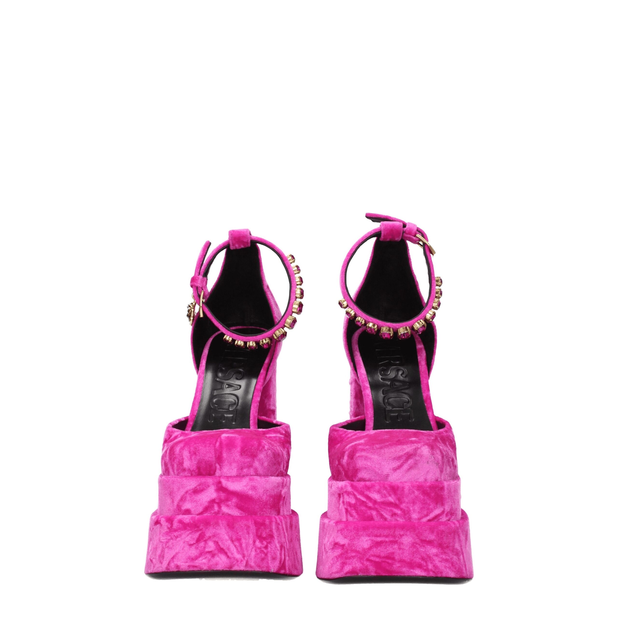 Versace Pink Velvet Platform Sandals - Image 3