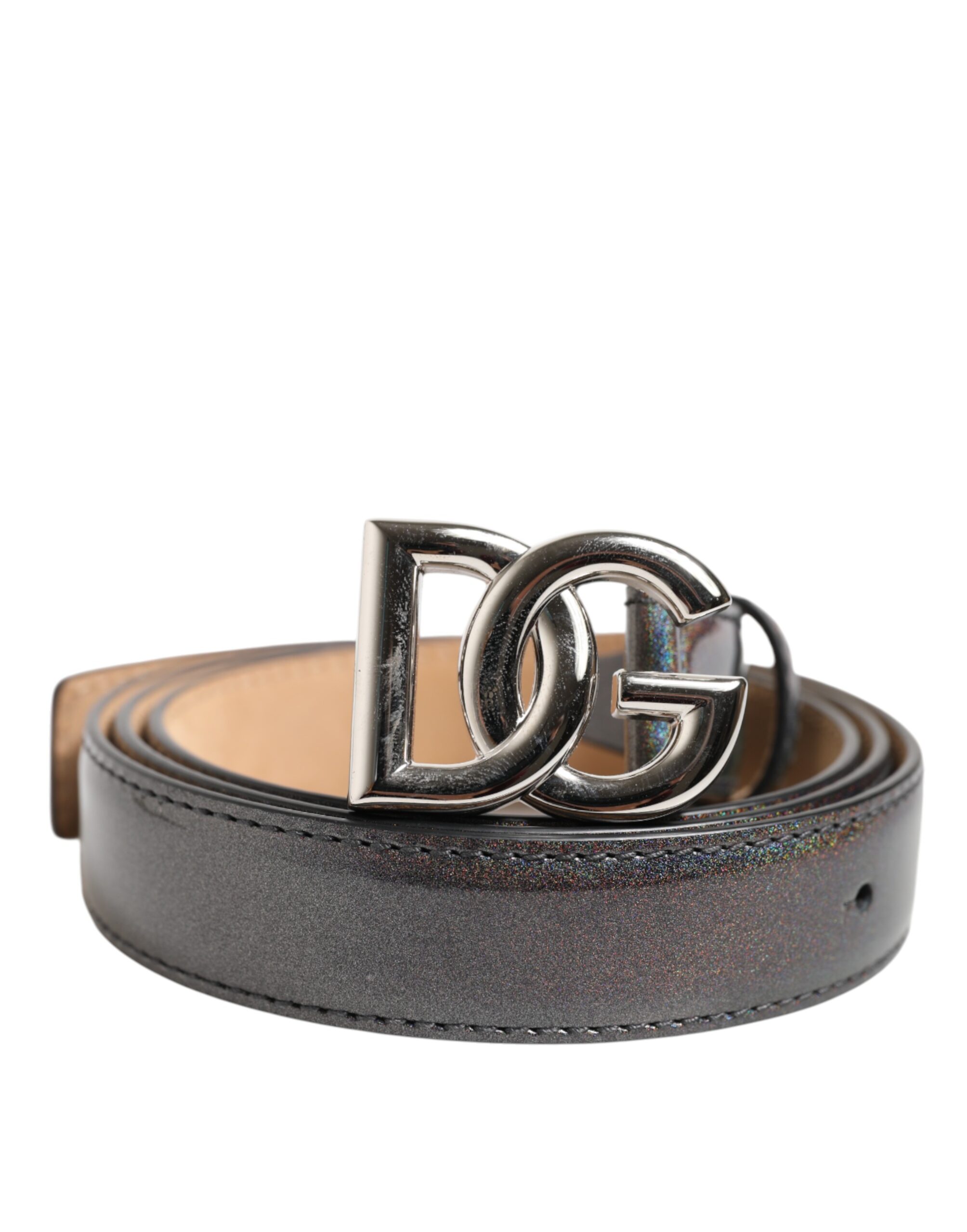 Dolce & Gabbana Metallic Leather Silver Tone Logo Buckle Belt - Image 2