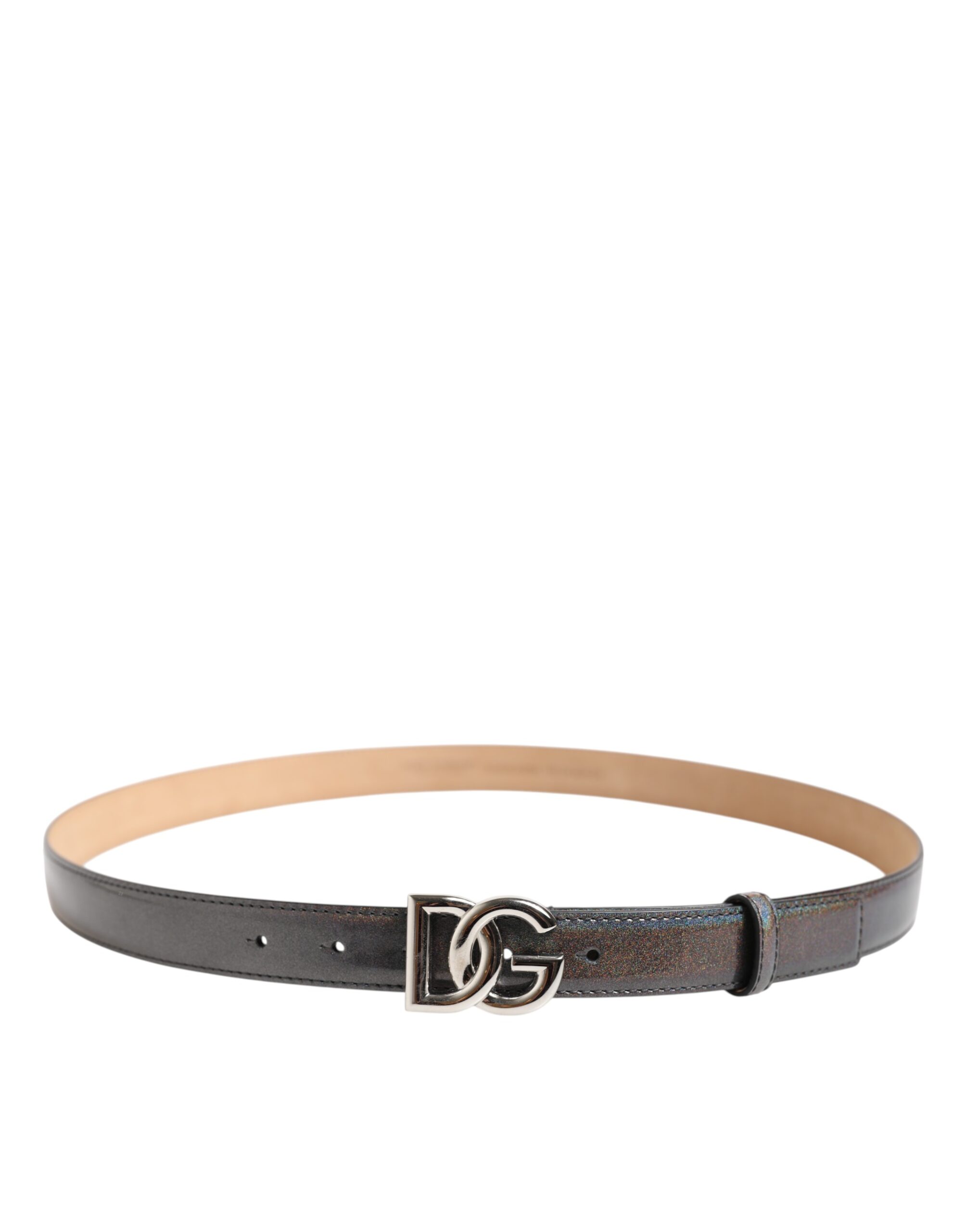 Dolce & Gabbana Metallic Leather Silver Tone Logo Buckle Belt - Image 3