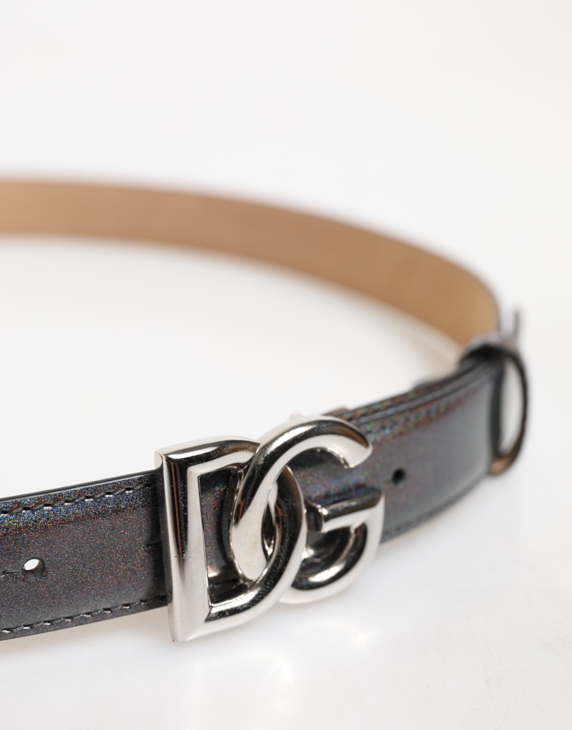 Dolce & Gabbana Metallic Leather Silver Tone Logo Buckle Belt - Image 4